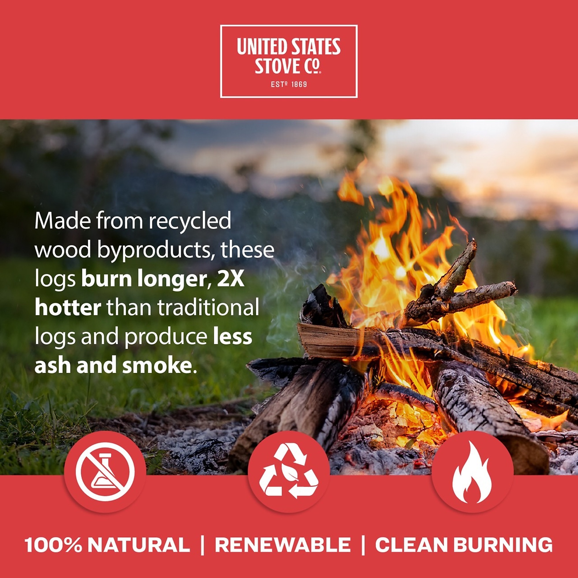 US Stove Company, Compressed Fire Log 6 Pack, Fuel Type Wood, Model