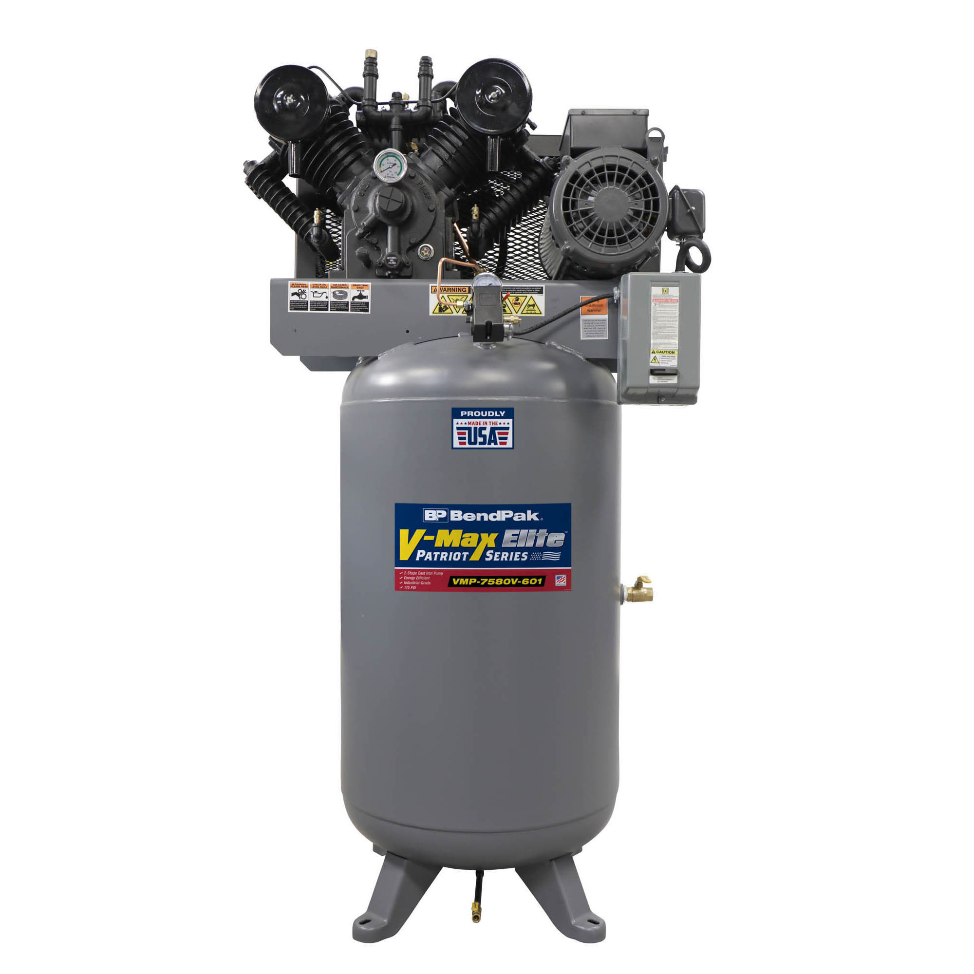 BendPak V-Max Patriot Air Compressor, 7.5 HP, 80-Gallon Vertical Tank, Model# VMP-780V-601
