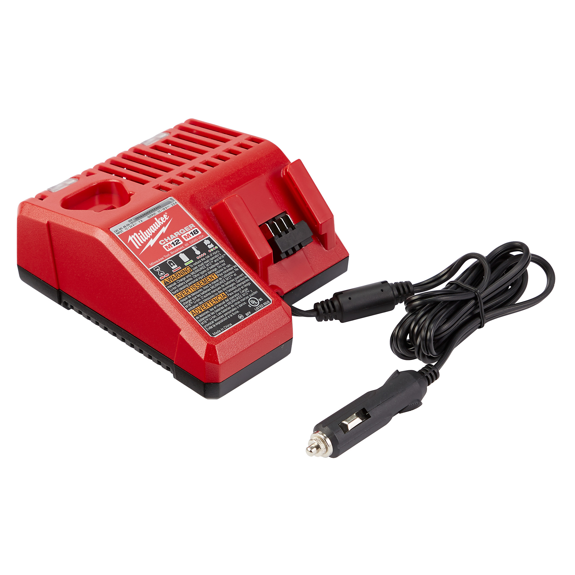 Milwaukee M18™ M12™, M12 M18 Lithium-Ion 12V DC Vehicle Battery Charger, Battery Type Lithium-ion, Batteries (qty.) 0 Model# 48-59-1810