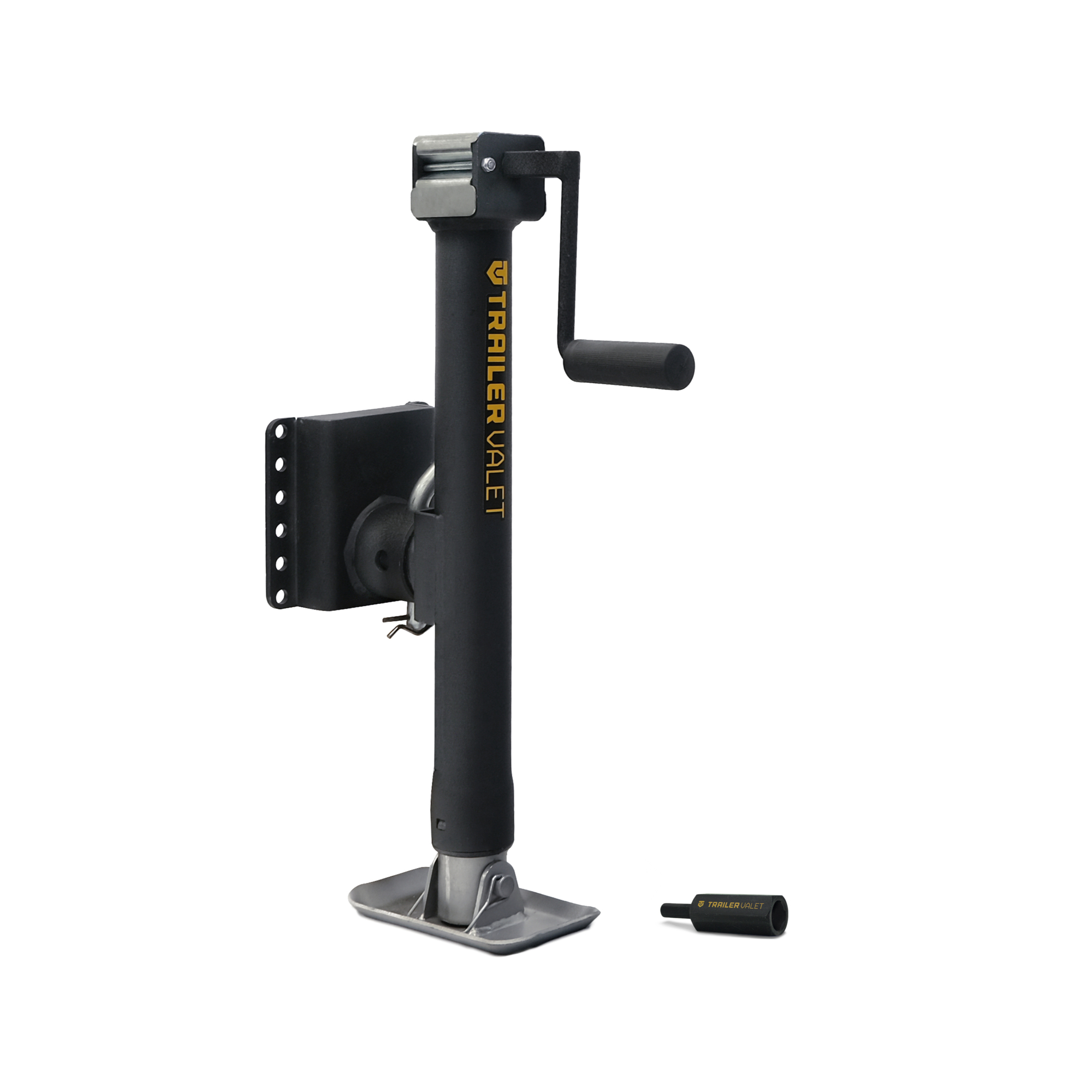 Trailer Valet Side-Mount Drill Jack - 5,000 Lb. Static Capacity, 1,600 Lb. Lift Capacity, 14in. Travel, Zinc-Plated and Wrinkle Black Finish, Model# TVJX5