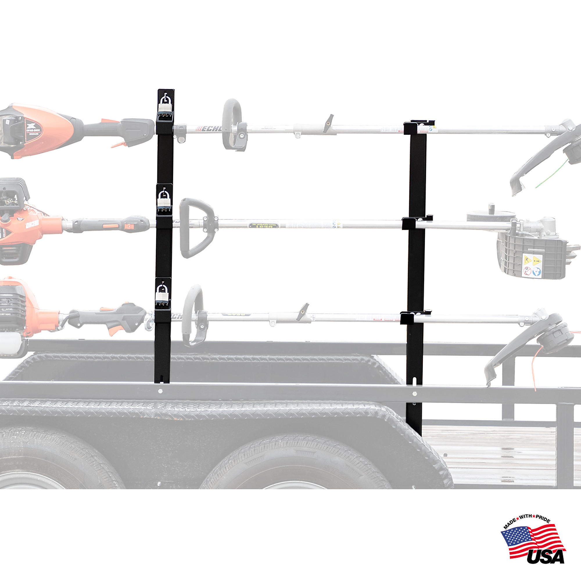 Buyers Products, 3 Position Trimmer Edger Rack Holder Open Landscape Trailer, Shelves (qty.) 3 Material Carbon Steel, Model# LT21