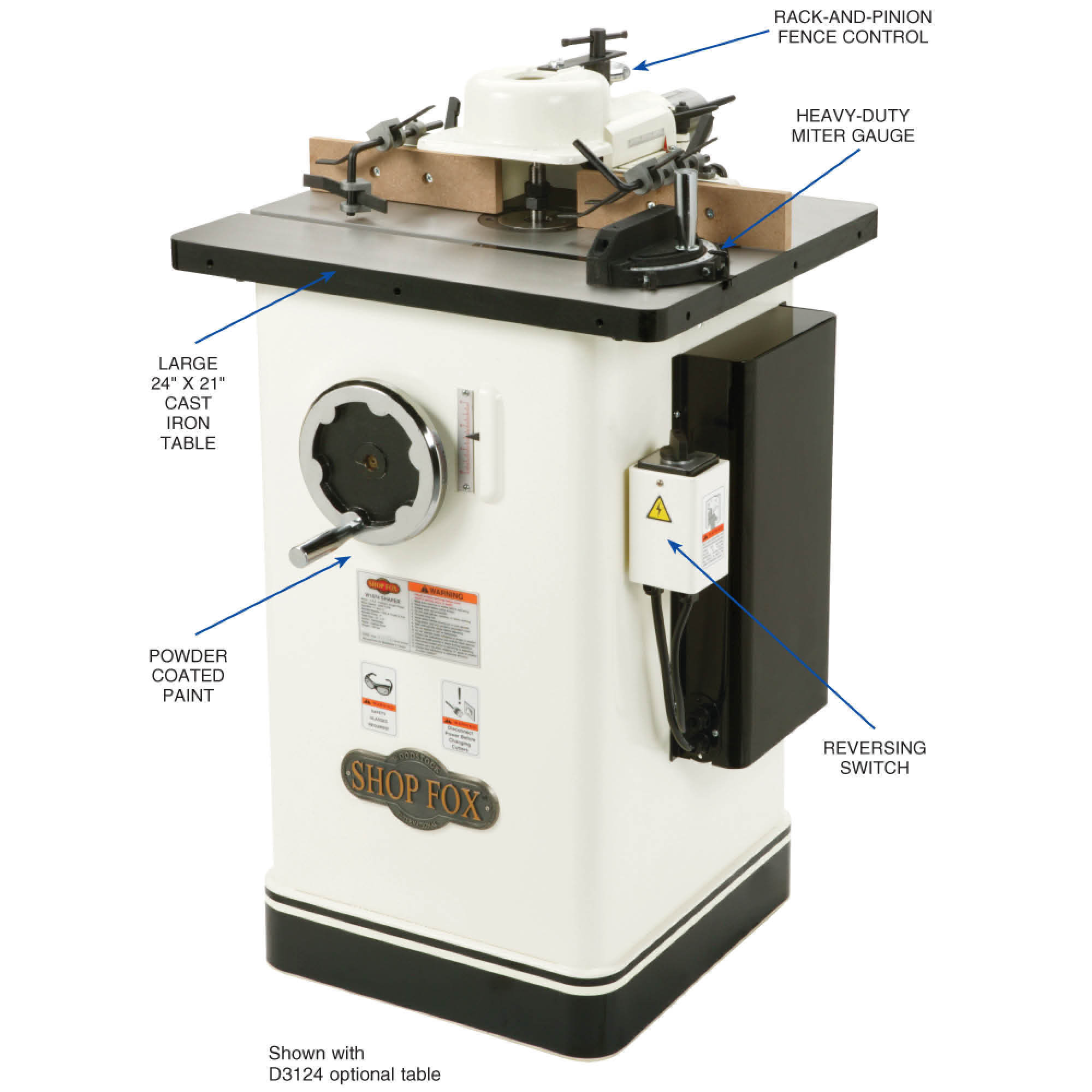 Shop Fox Shaper - 2 HP, Cast-Iron Table, 24in. x 21in., 7000