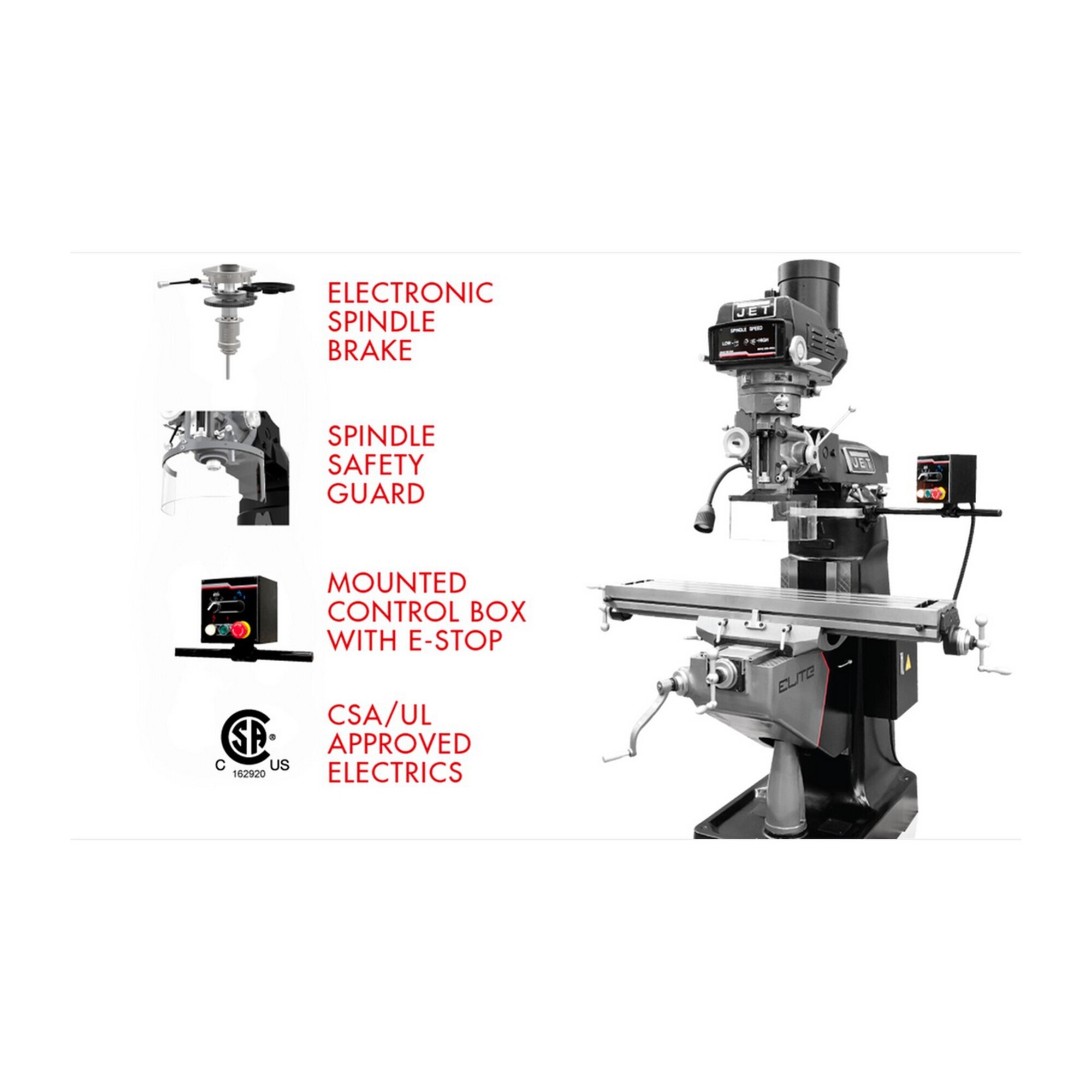JET, Milling Machine, Horsepower 3 HP, Volts 230 Model ETM949EVS