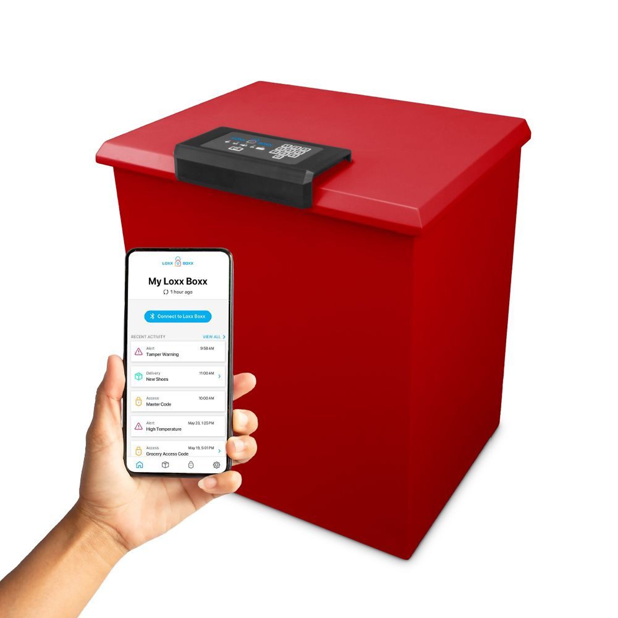 LOXX BOXX LLC, LTE Wi-Fi Smart Package Locker w/ Solar Charger, Height 24.5 in, Width 21.375 in, Color Red, Model# LB2_MDBOX_RD_LTE_BDL