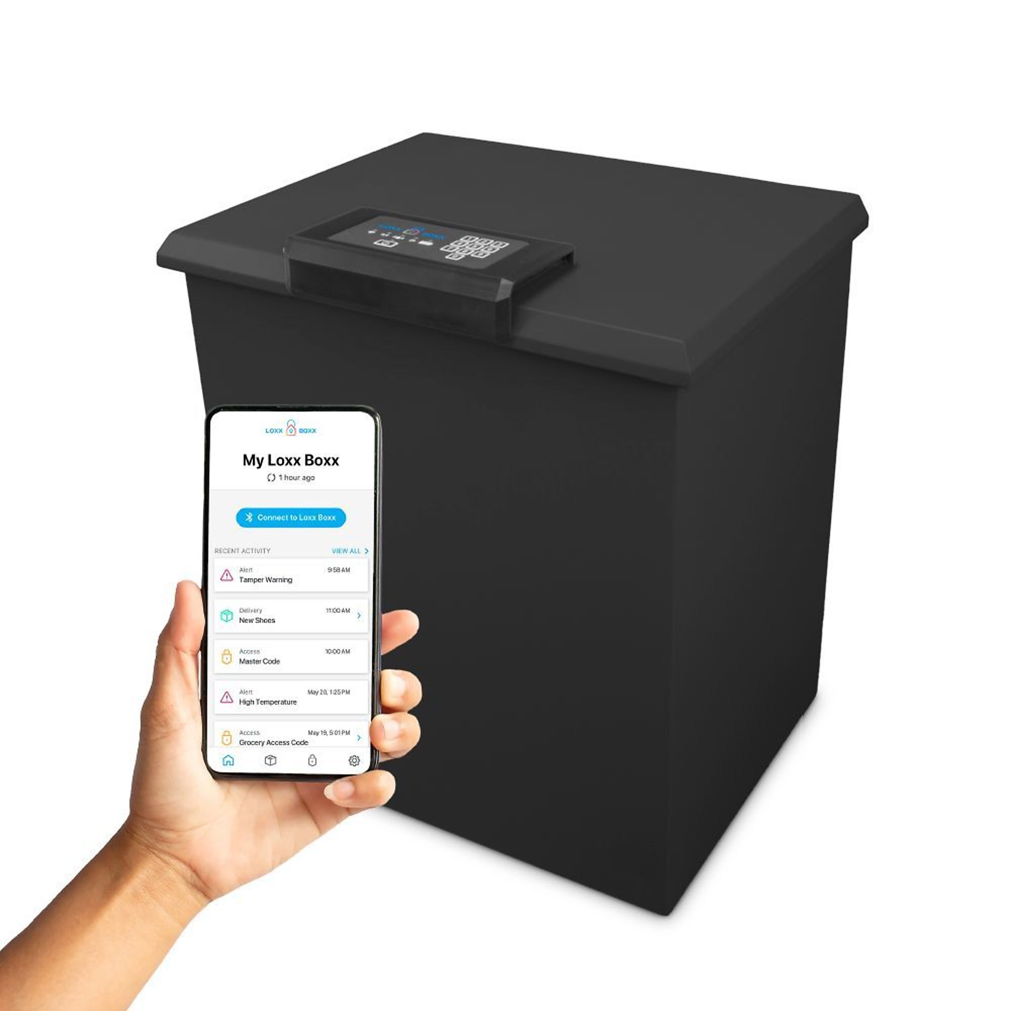 LOXX BOXX LLC, LTE Wi-Fi Smart Package Locker w/ Solar Charger, Height 24.5 in, Width 21.375 in, Color Black, Model# LB2_MDBOX_BK_LTE_BDL