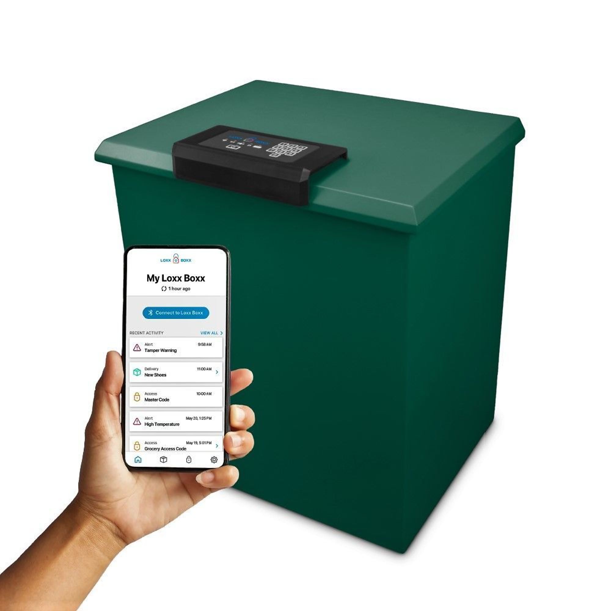 LOXX BOXX LLC, LTE Wi-Fi Smart Package Locker w/ Solar Charger, Height 24.5 in, Width 21.375 in, Color Green, Model# LB2_MDBOX_SP_LTE_BDL