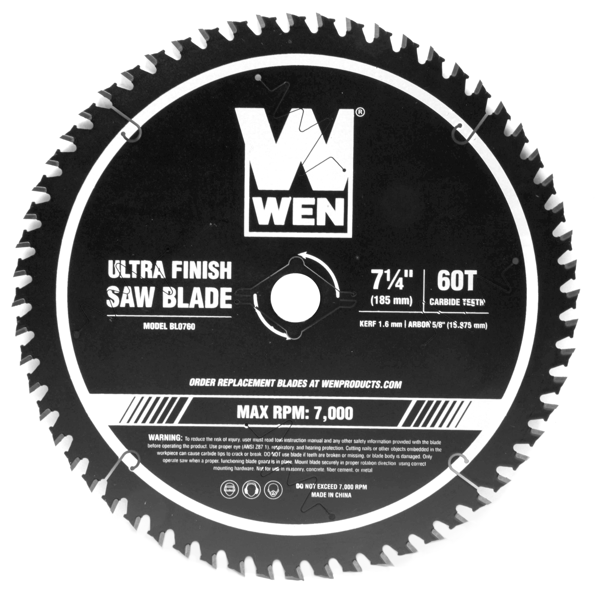 WEN, 7.25in. 60-Tooth Carbide-Tipped Circular Saw Blade, Blade Diameter  1/4 in, Included (qty.) 1, Model# BL0760 Northern Tool