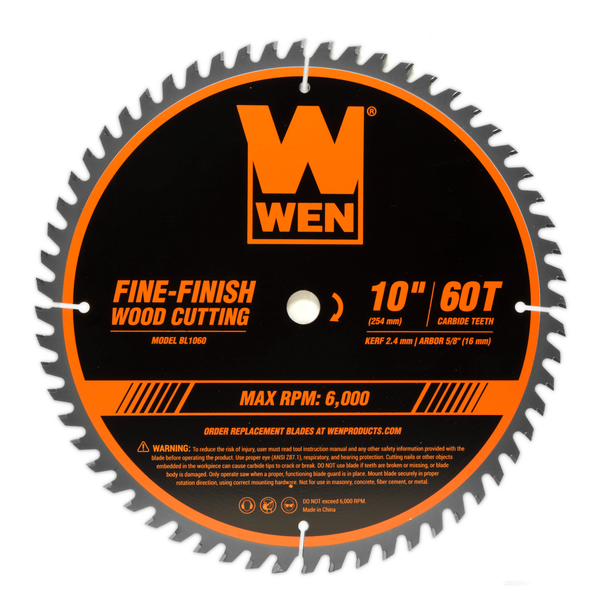 WEN, 10in. 60-Tooth Fine-Finish Woodworking Saw Blade, Blade Diameter 10 in, Included (qty.) 1, Model# BL1060