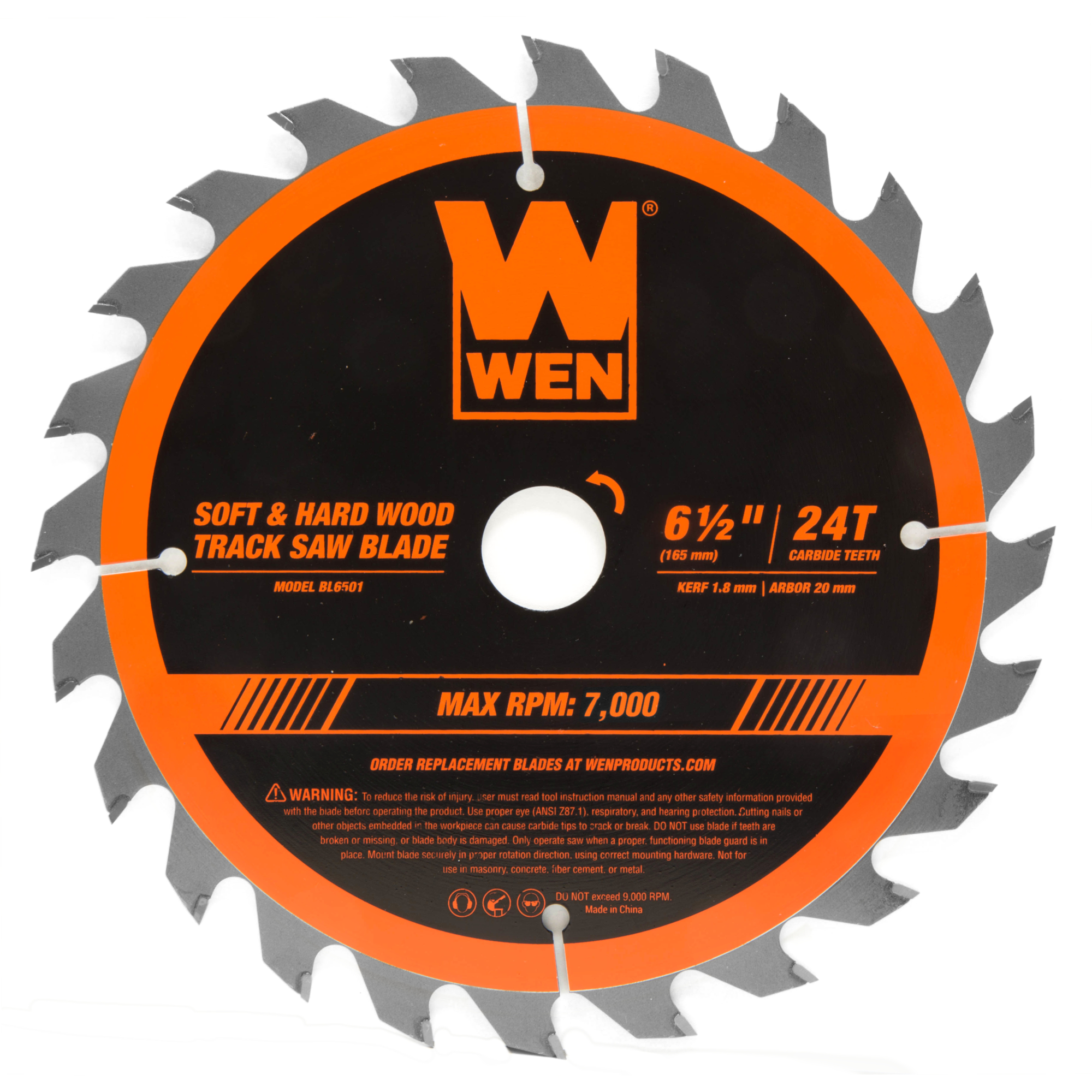 WEN 24-Tooth Carbide-Tipped Track Saw Blade - 6.5in. dia., 20mm Arbor, Model# BL6501
