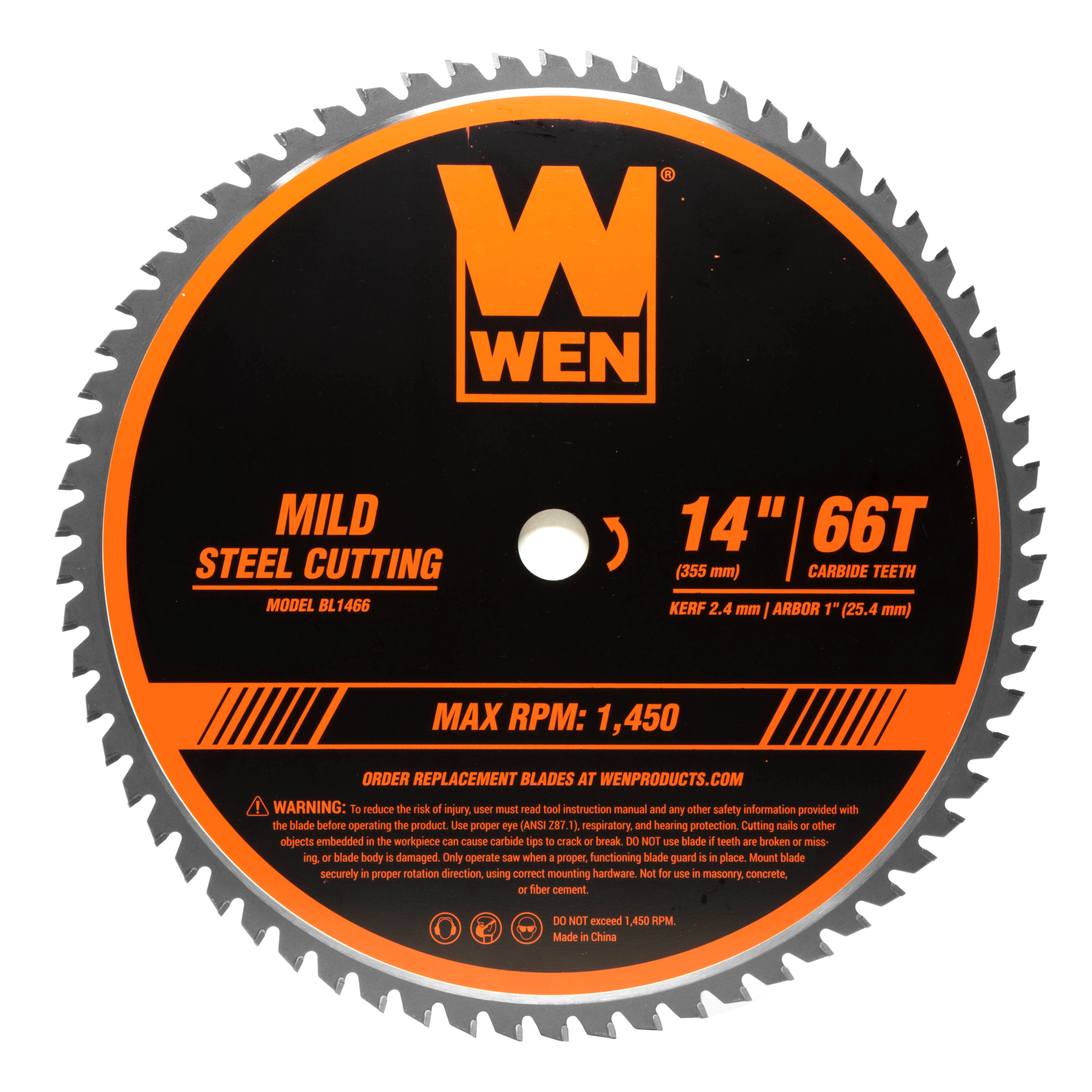 WEN Carbide-Tipped Metal Saw Blade - 14in. Diameter, 66-Tooth, 1in. Arbor, Model# BL1466