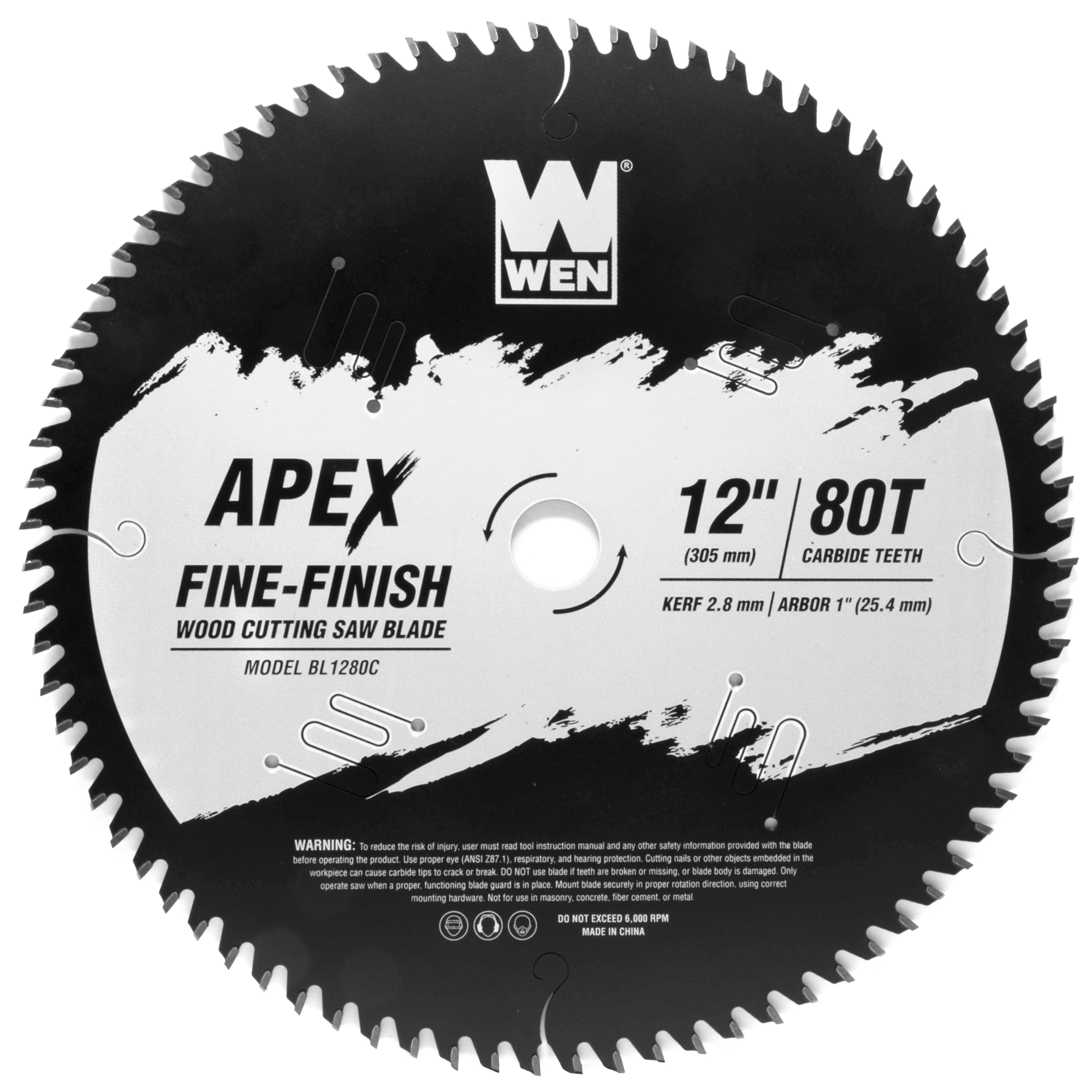 WEN Apex 12in. Carbide-Tipped Woodworking Saw Blade - 80T, 1in. Arbor, Model# BL1280C