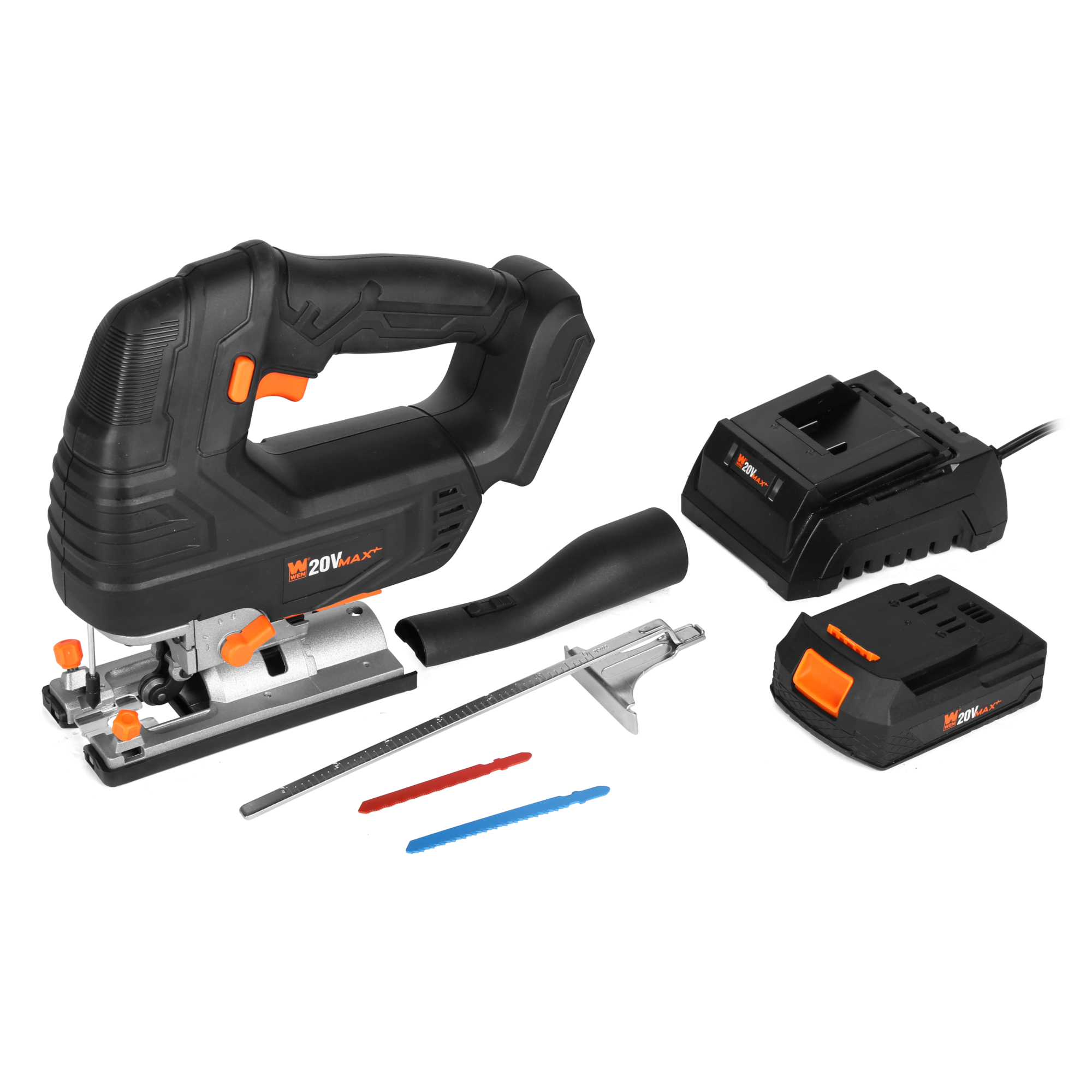 WEN 20V Max Cordless Brushless Jigsaw - 3000 SPM, 4-Position Orbital Selection, LED Light, Model# 20667