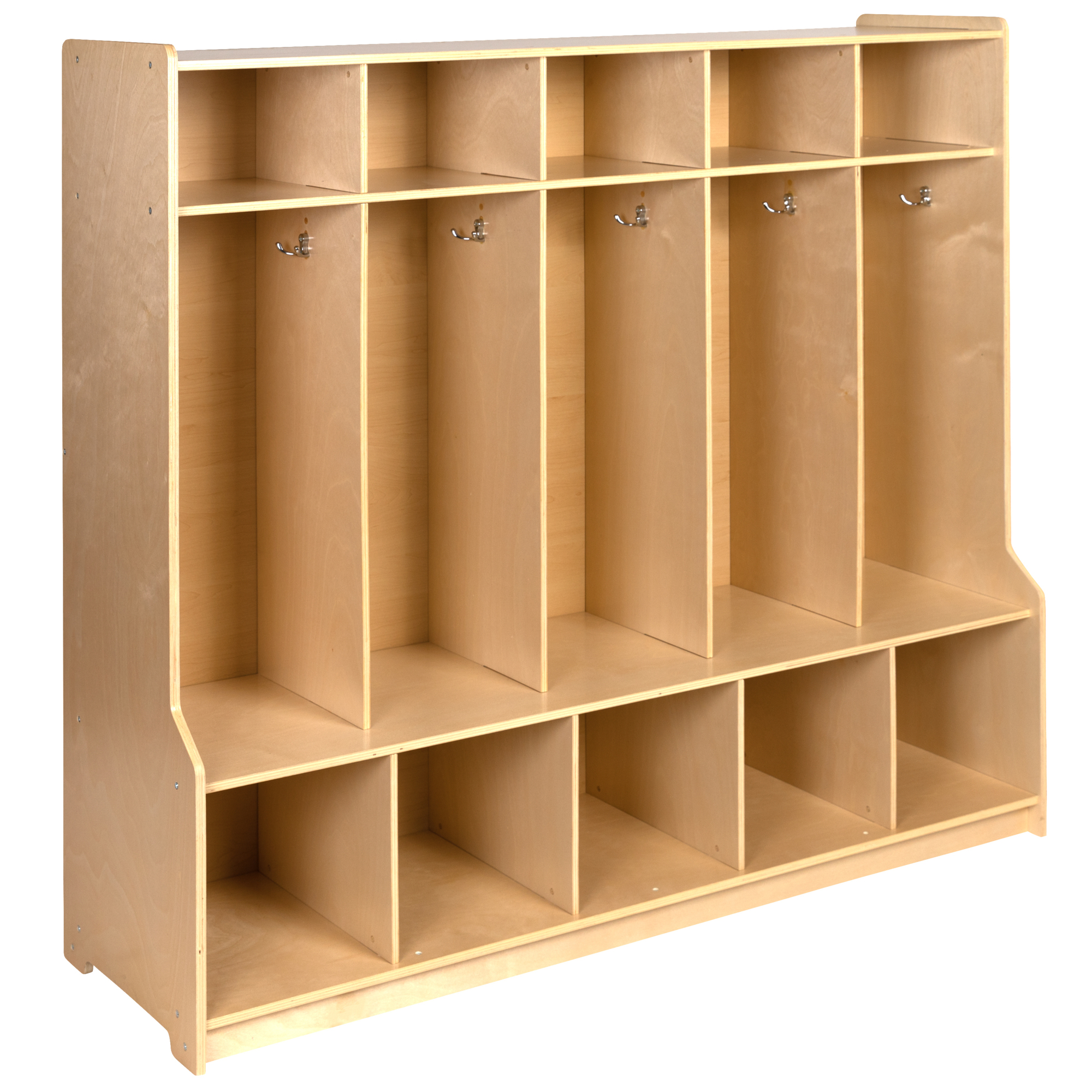 Flash Furniture, Wooden 5 Section School Coat Locker with Bench, Height 48 in, Width 48 in, Color Brown, Model# MKLCKR001