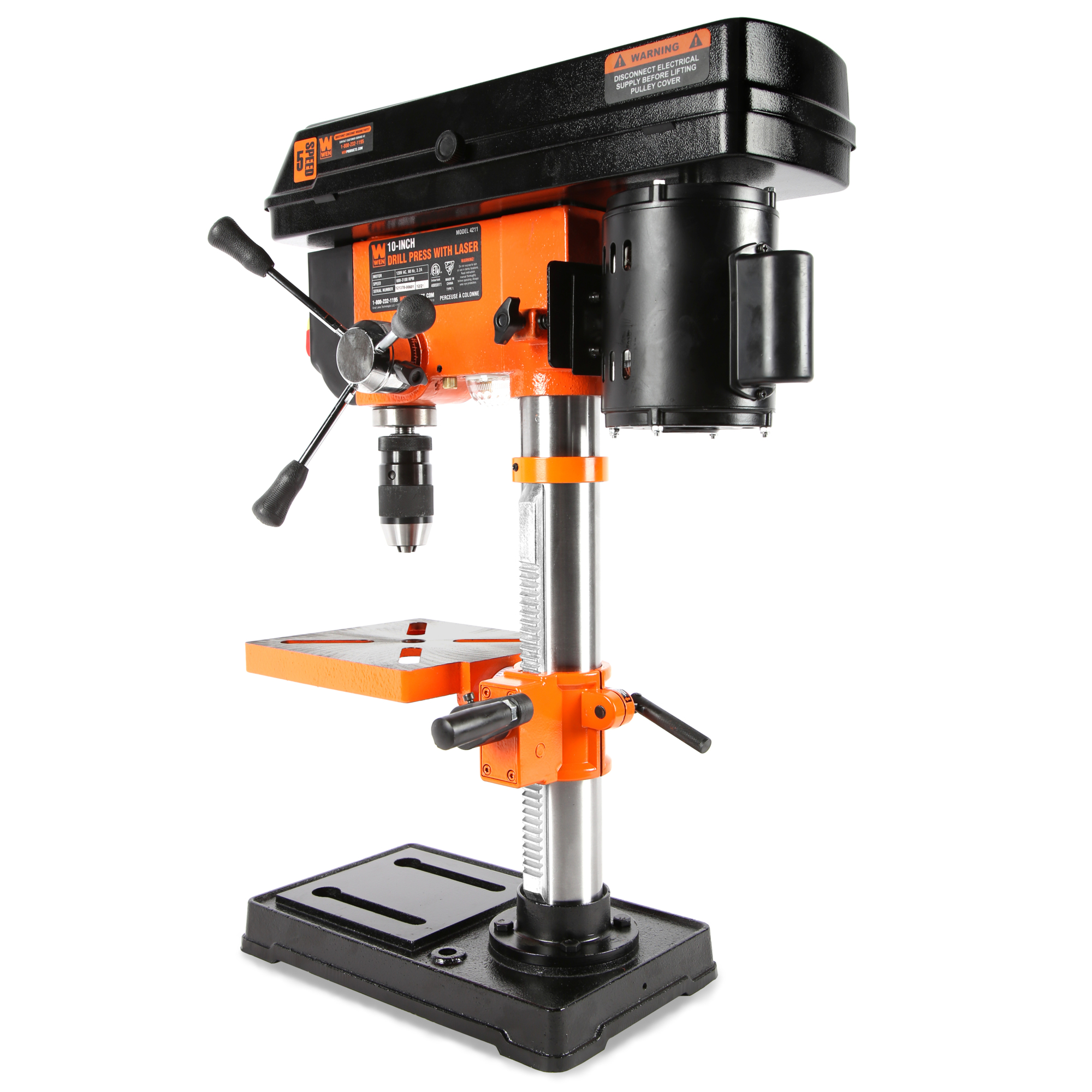 WEN, 10in. 5Speed Cast Iron Benchtop Drill Press, Chuck Size 0.5 in, Horsepower 0.5 Model 4211
