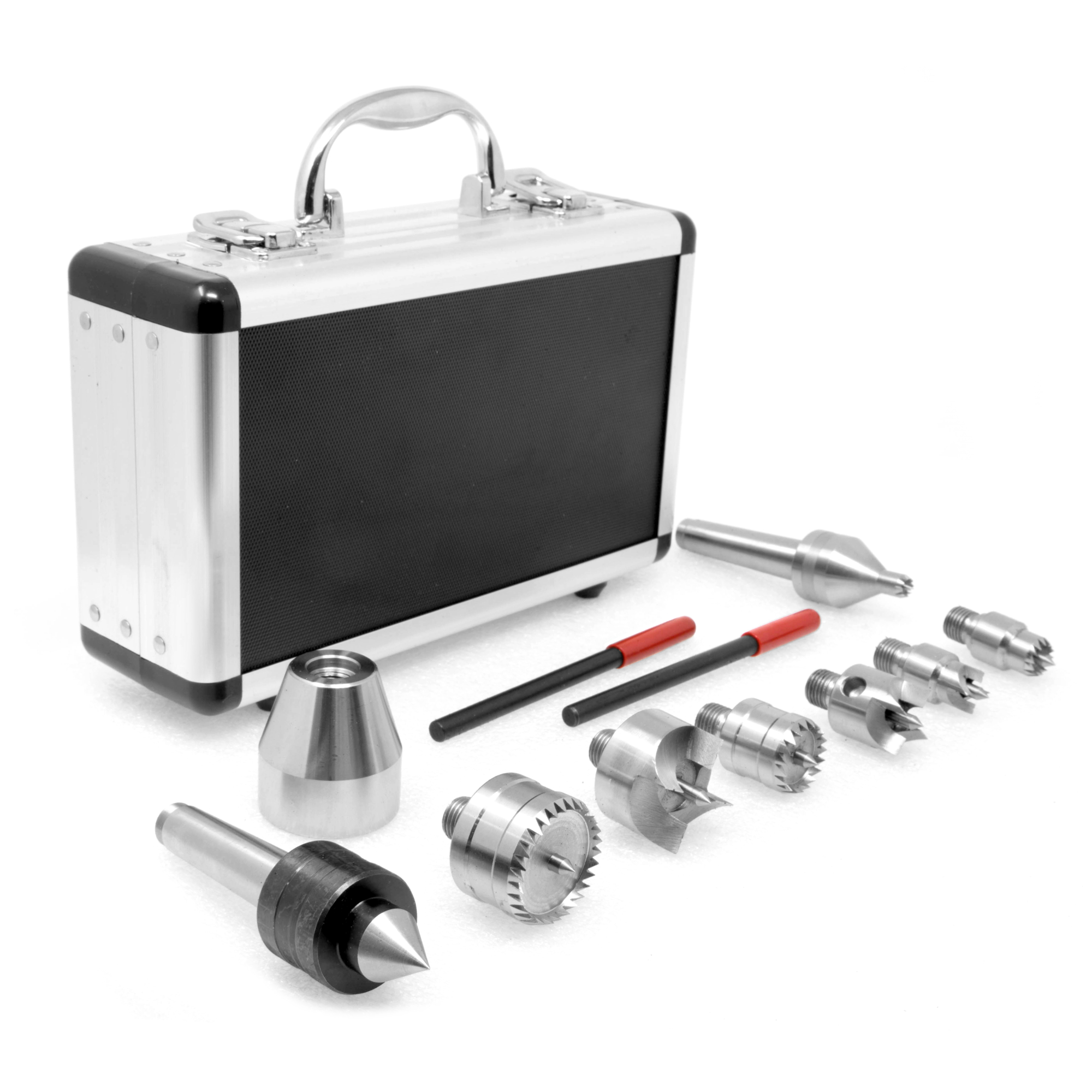 WEN 9-Piece MT2 Wood Lathe Drive and Live Center Kit - Multi-Spur and 4-Tooth Centers, Aluminum Case, Model# LA0009