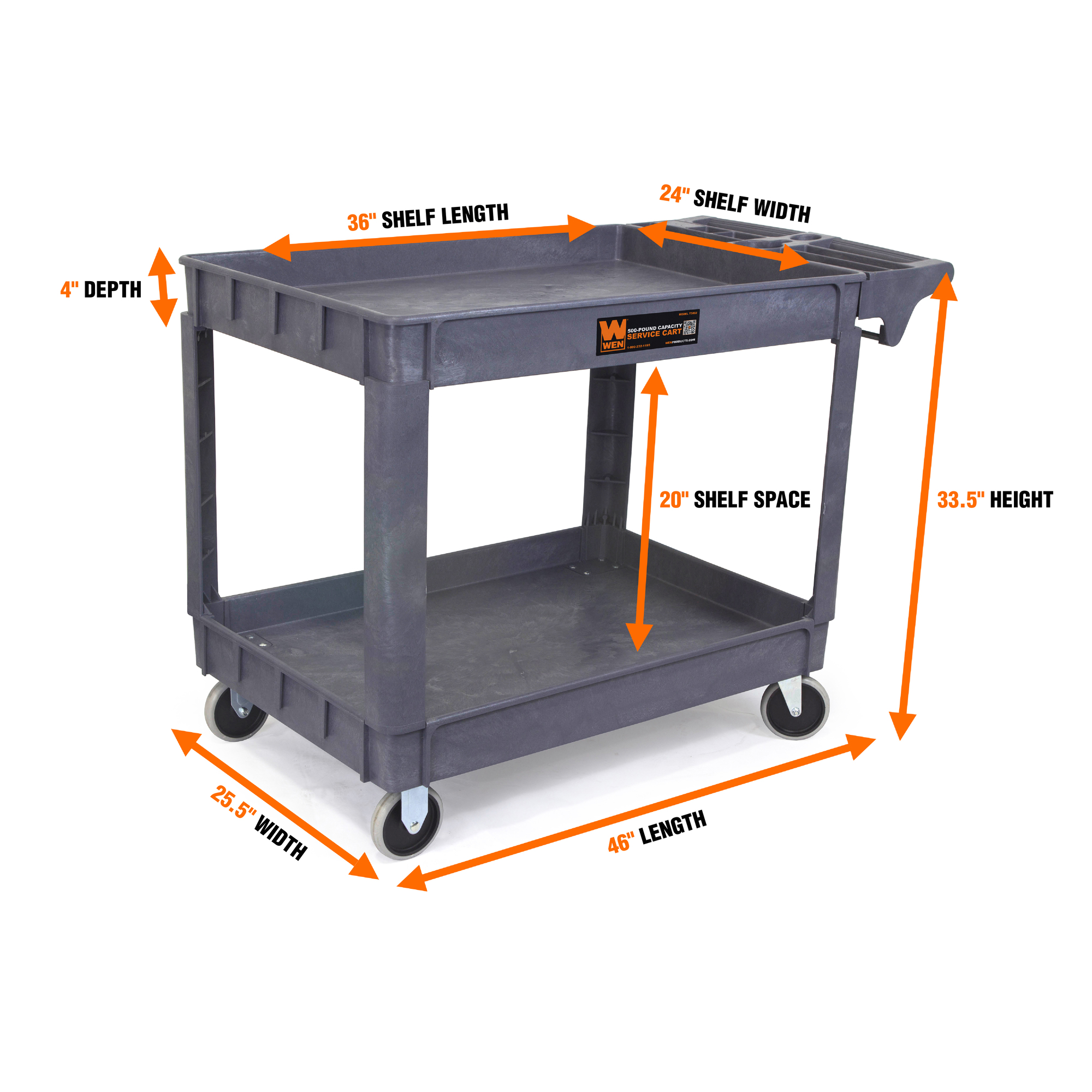 HPDMC 500 lbs Capacity Service Utility Cart, 36'' x 24