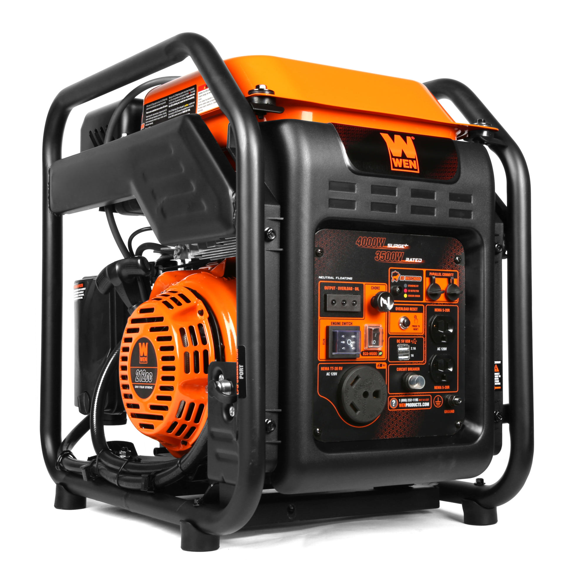 WEN, 4000W Dual Fuel Open Inverter Generator, CO Sensor, Surge Watts ...