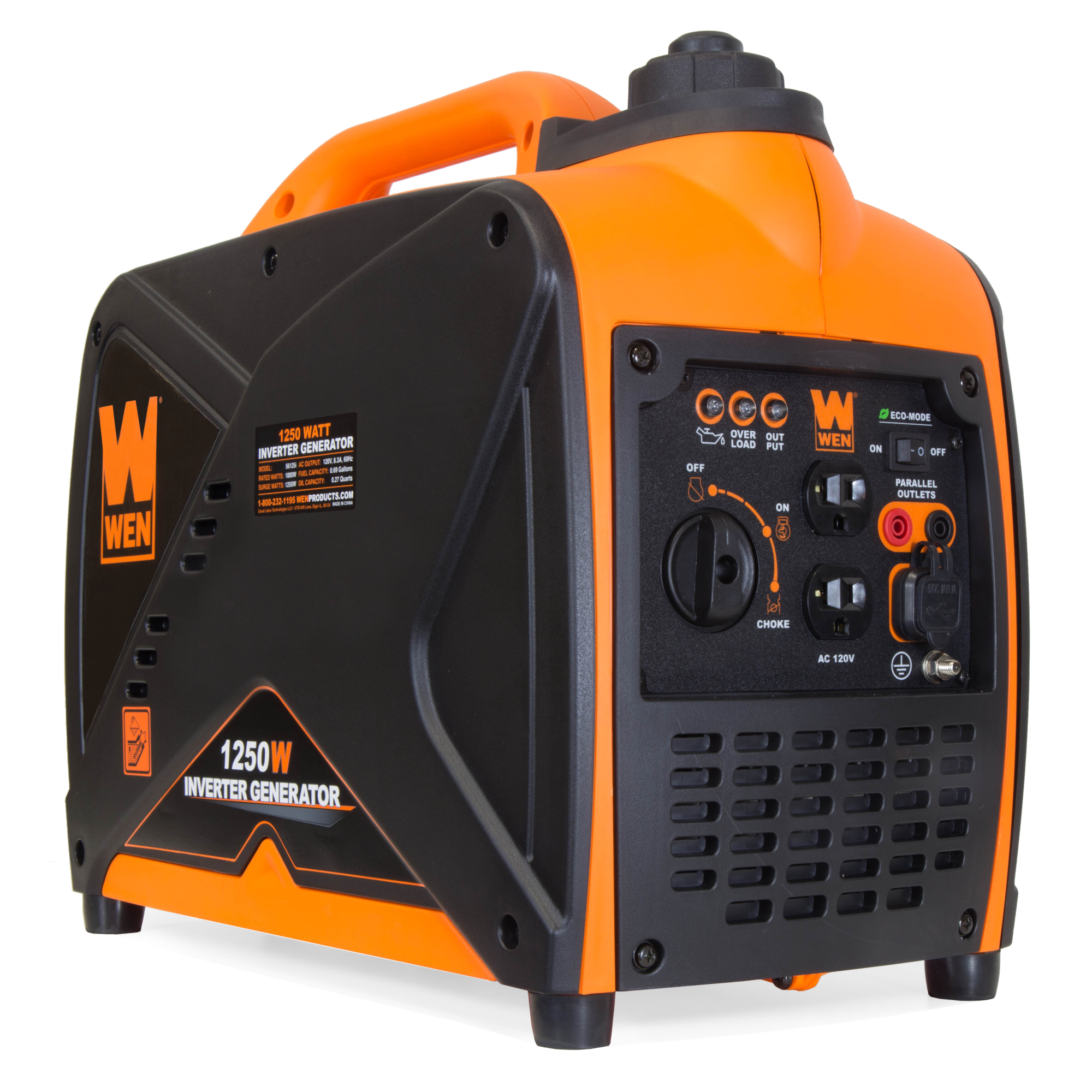 WEN Inverter Generator - 1250W Surge, 1000W Rated, 120V, 60cc, 51dB, Model# 56125i