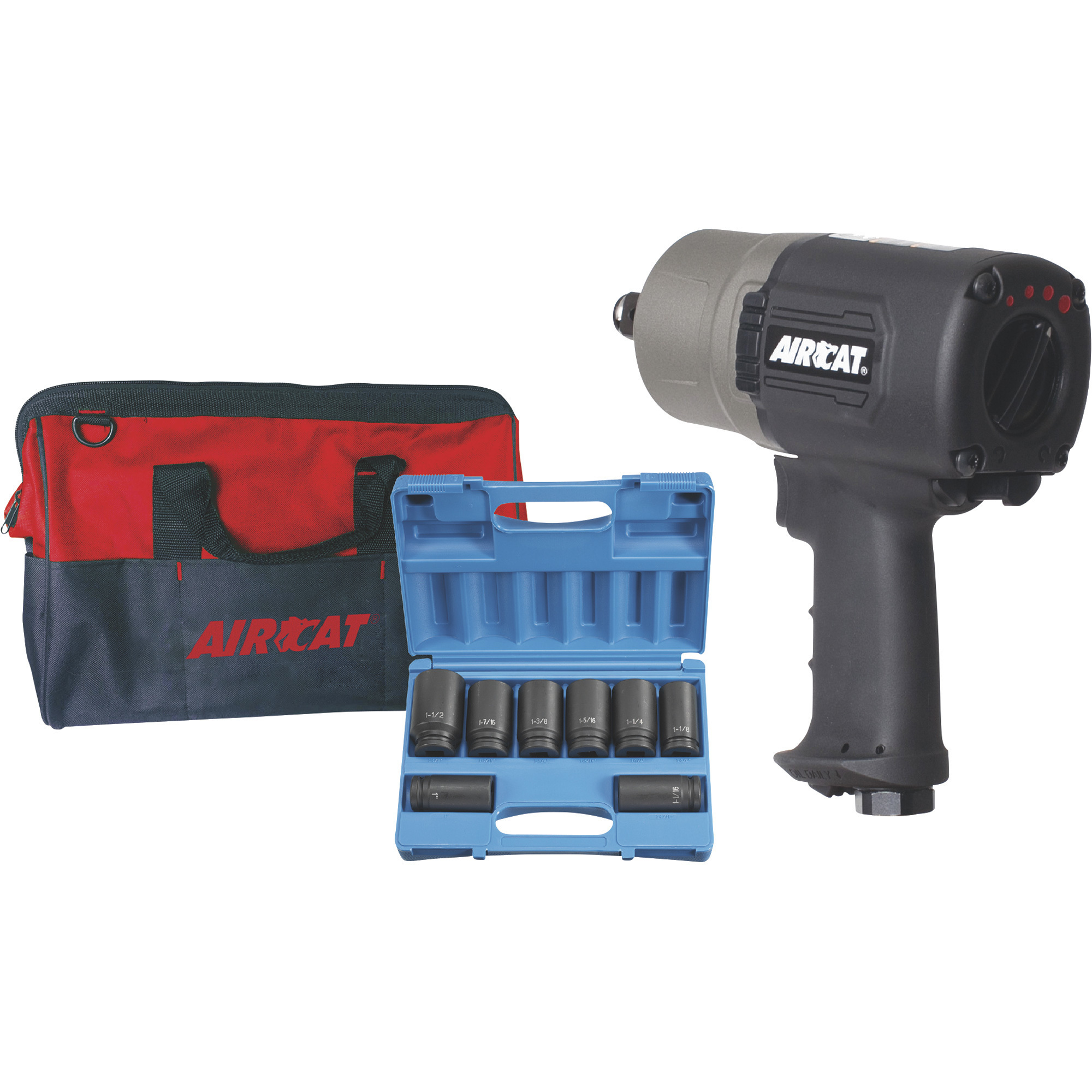AIRCAT Super Duty Air Impact Wrench Kit, 3/4in. Drive, 8 CFM, 1400 Ft./Lbs. Torque, Model 1770-XLK