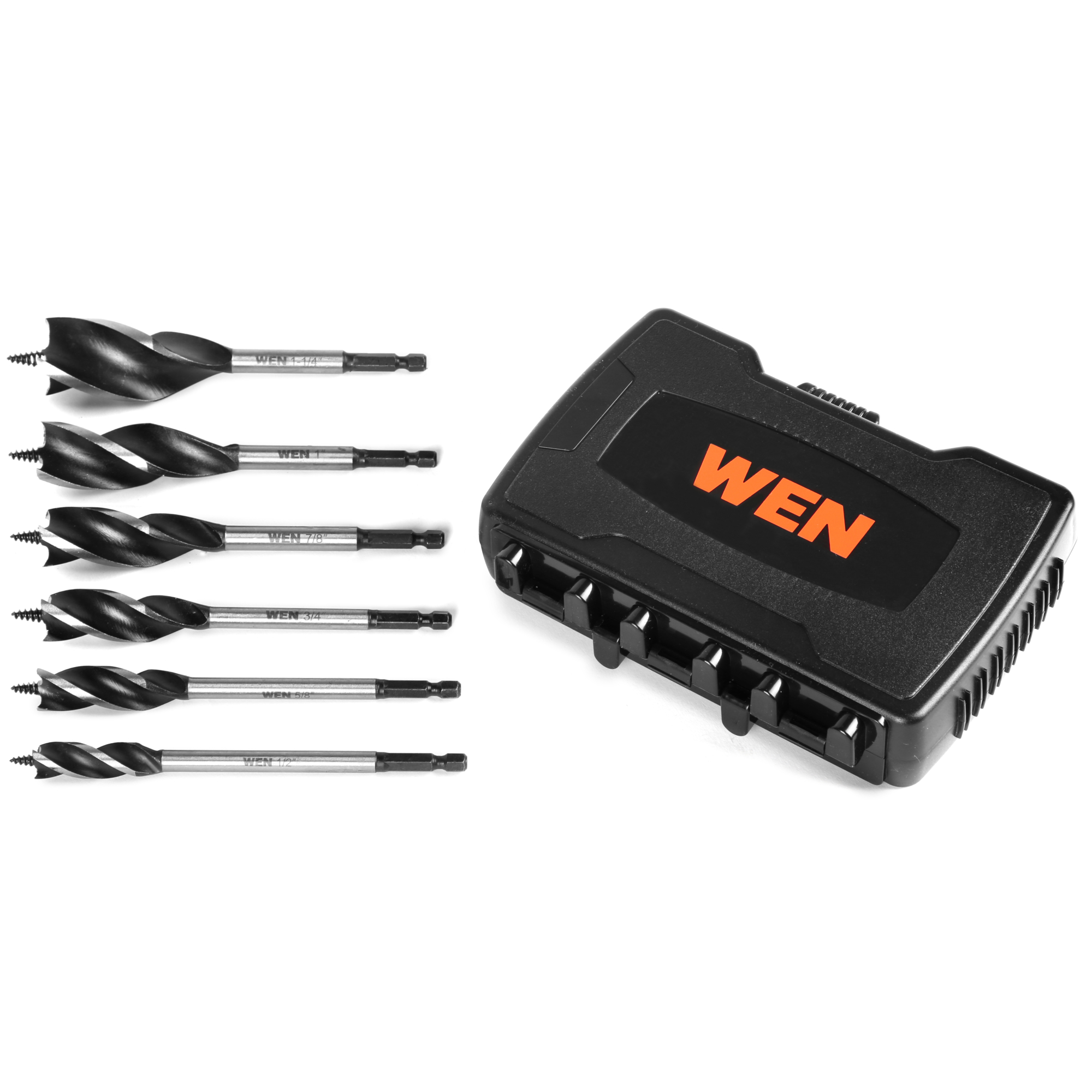 WEN Tri-Flute Auger Drill Bit Set - 6-Piece, 1/2in. to 1-1/4in. Diameter, 6in. Length, Quarter-Inch Hex Shank, Model# DB613A