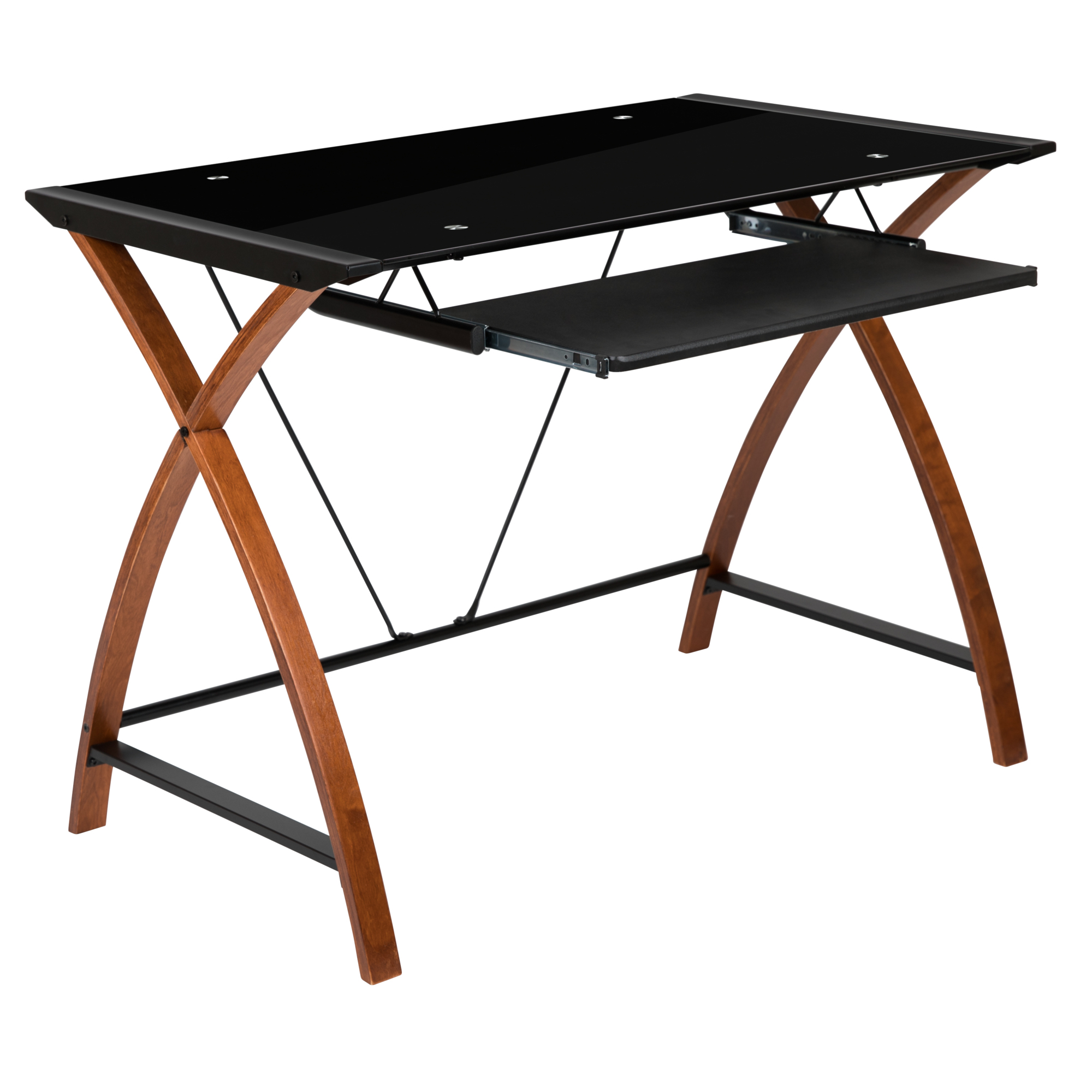 Flash Furniture, Black Glass Computer Desk - Pull-Out Keyboard Tray, Width 39.5 in, Height 29.75 in, Depth 23.75 in, Model# NANJN2824SBK