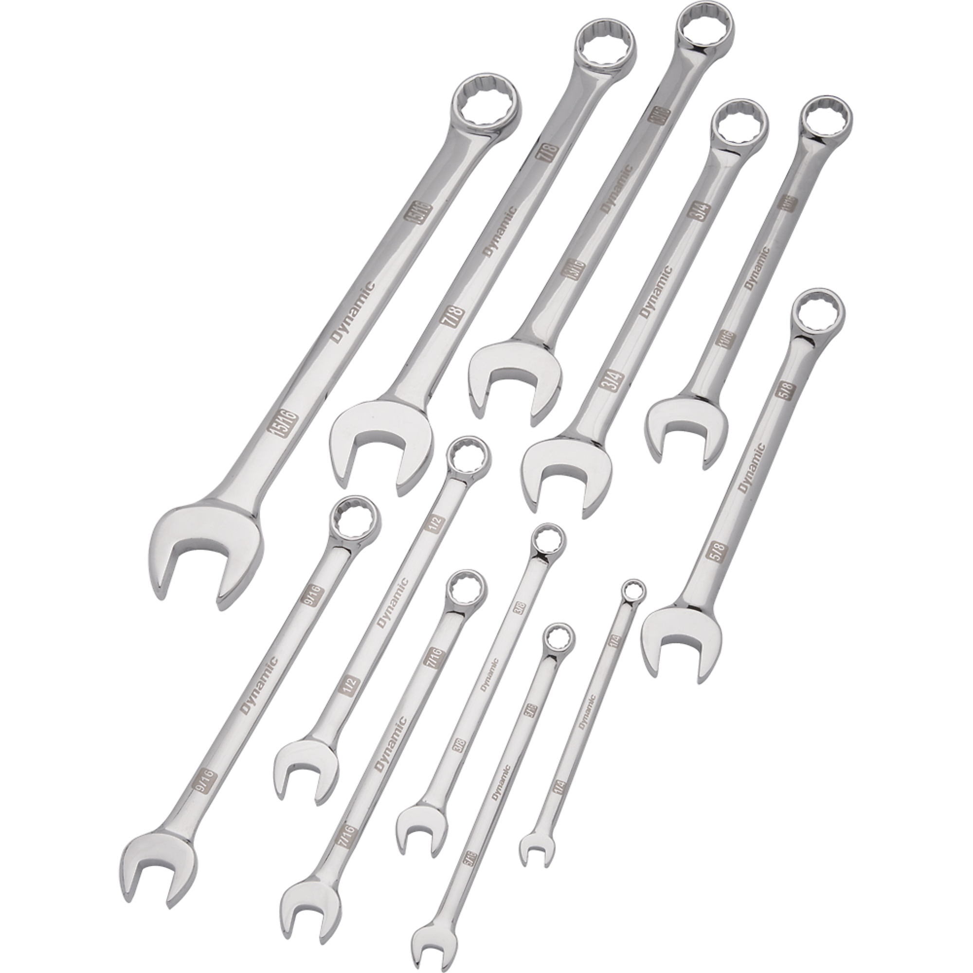 Dynamic Tools, 12 Piece SAE Combination Wrench Set Chrome, Model# D074202