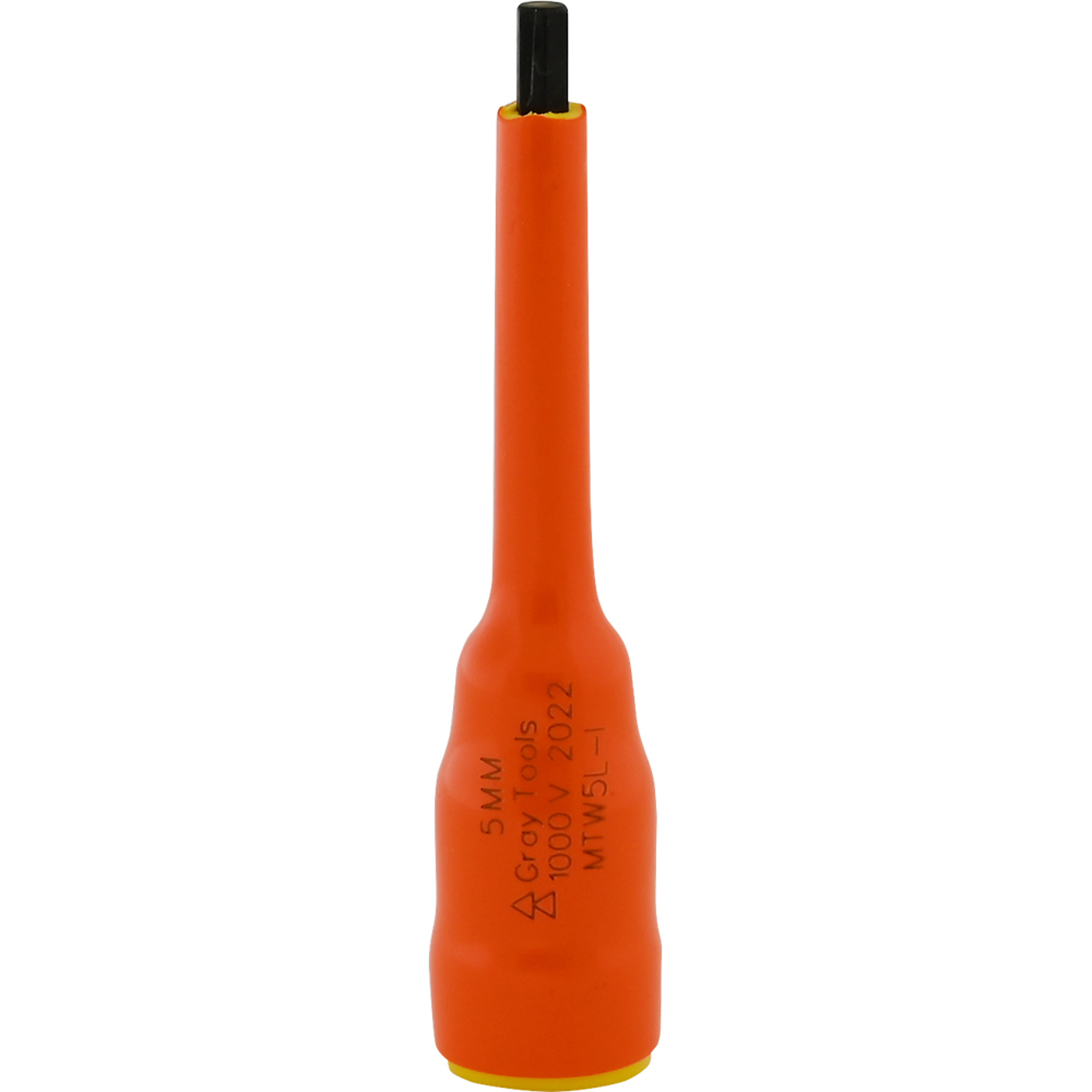 Gray Tools, 5mm X 3/8in. Drive Long Hex 1000V Insulated Socket, Socket Size Metric 5 mm, Drive Size 3/8 in, Model# MTW5L-I