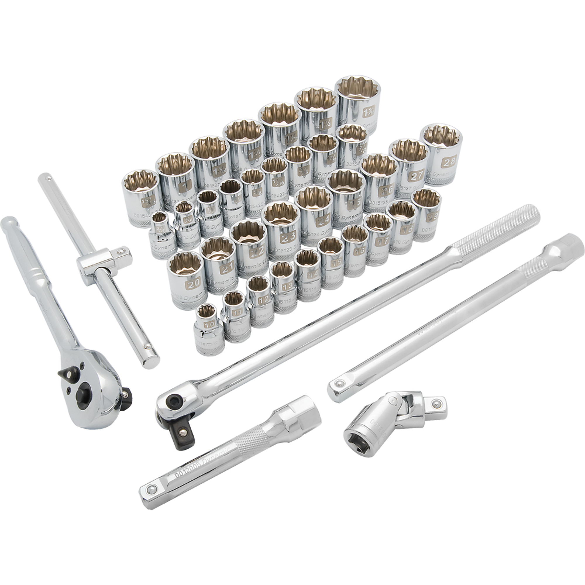 Dynamic Tools, 1/2in. 12 Point Standard SAE/Metric Socket Set, Measurement Standard Standard (SAE)/Metric, Pieces (qty.) 41 Socket Set Type 1/2in. Drive Sets, Model# D018011
