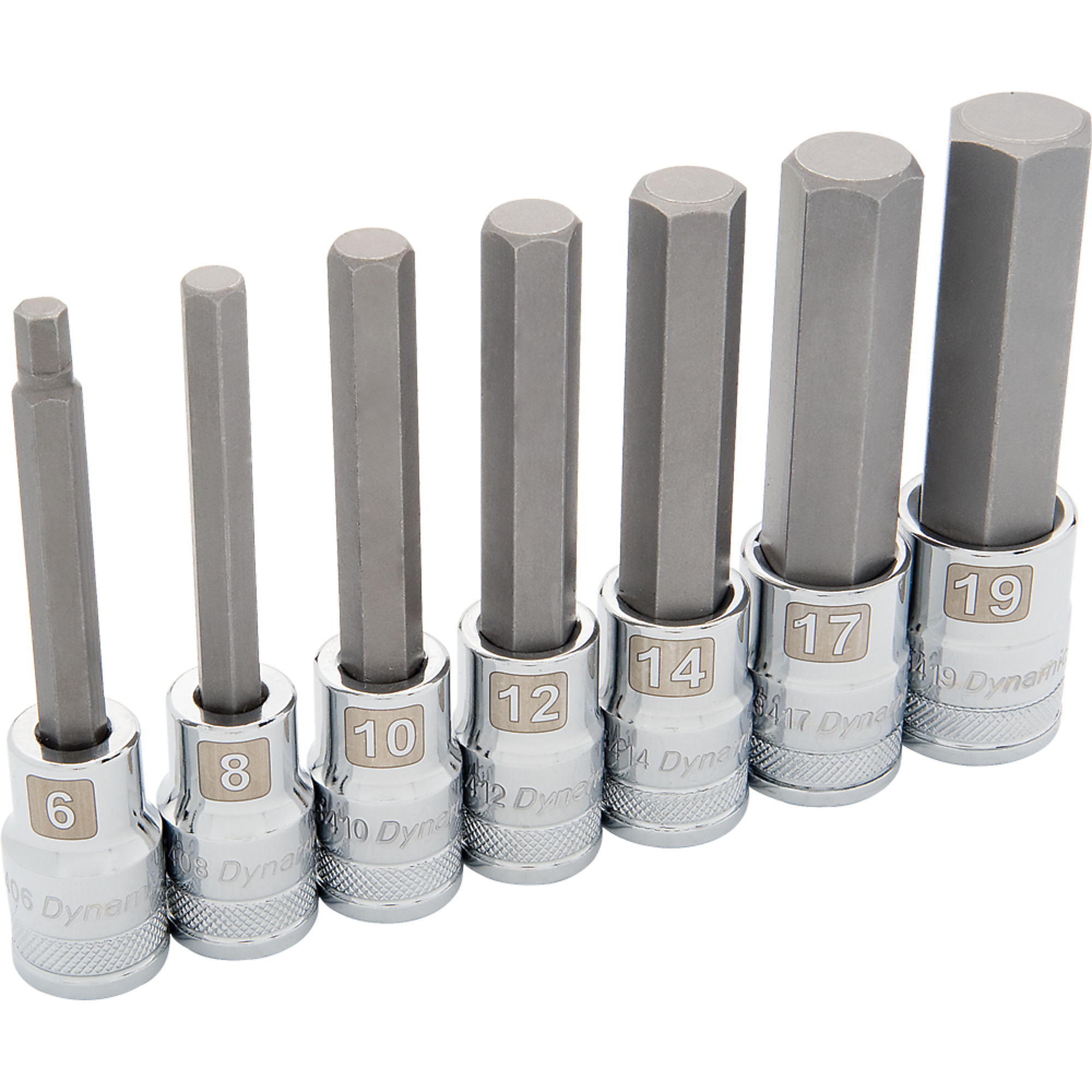 Dynamic Tools, 1/2in. Drive 7 Piece, Metric Long, Hex Socket Set, Measurement Standard Metric, Pieces (qty.) 7 Socket Set Type Hex and Star Sets, Model# D018015