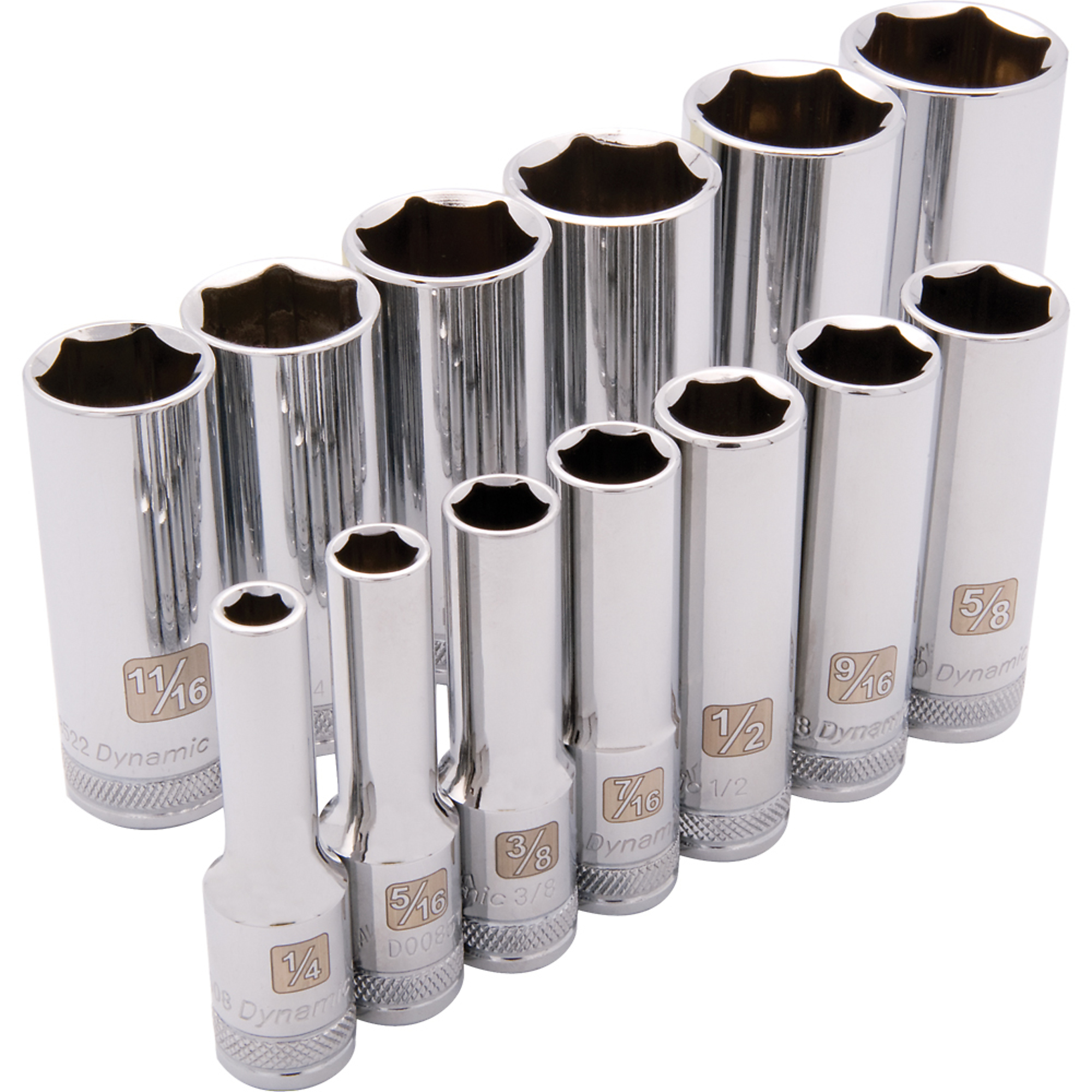 Dynamic Tools, 3/8in. Drive 13 Piece 6 Point, Deep SAE Socket Set, Measurement Standard Standard (SAE), Pieces (qty.) 13 Socket Set Type 3/8in. Drive Sets, Model# D010001
