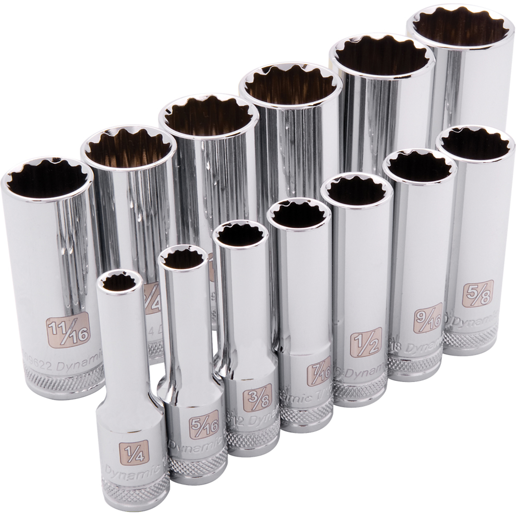Dynamic Tools, 3/8in. Drive 13 Piece 12 Point, Deep SAE Socket Set, Measurement Standard Standard (SAE), Pieces (qty.) 13 Socket Set Type 3/8in. Drive Sets, Model# D010003