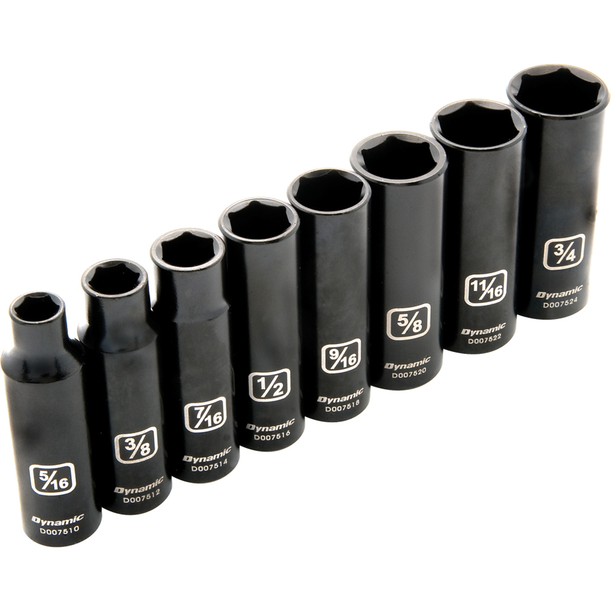 Dynamic Tools, 3/8in. 6 Point SAE Deep Impact Socket Set, Measurement Standard Standard (SAE), Pieces (qty.) 8 Socket Set Type 3/8in. Drive Sets, Model# D010021
