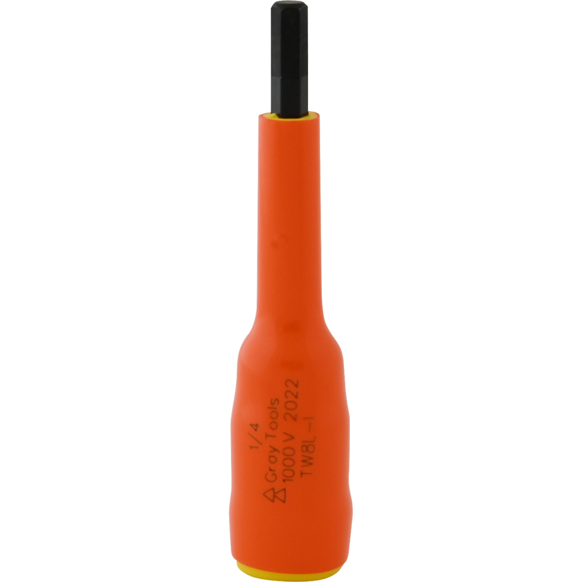 Gray Tools, 1/4in. X 3/8in. Drive Long Hex 1000V Insulated Socket, Socket Size 1/4 in, Drive Size 3/8 in, Model# TW8L-I