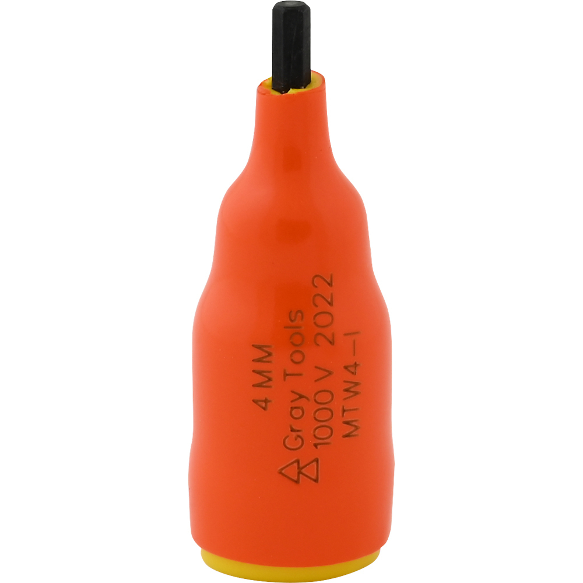 Gray Tools, 4mm X 3/8in. Drive Hex 1000V Insulated Socket, Socket Size Metric 4 mm, Drive Size 3/8 in, Model# MTW4-I