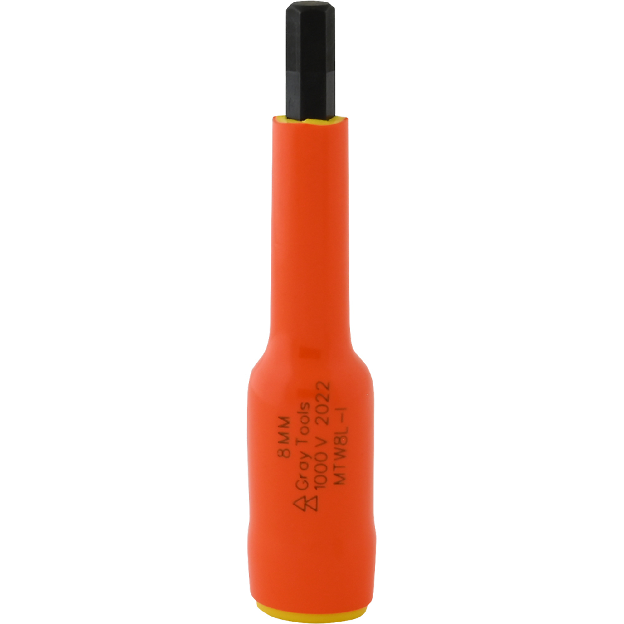 Gray Tools, 8mm X 3/8in. Drive Long Hex 1000V Insulated Socket, Socket Size Metric 8 mm, Drive Size 3/8 in, Model# MTW8L-I