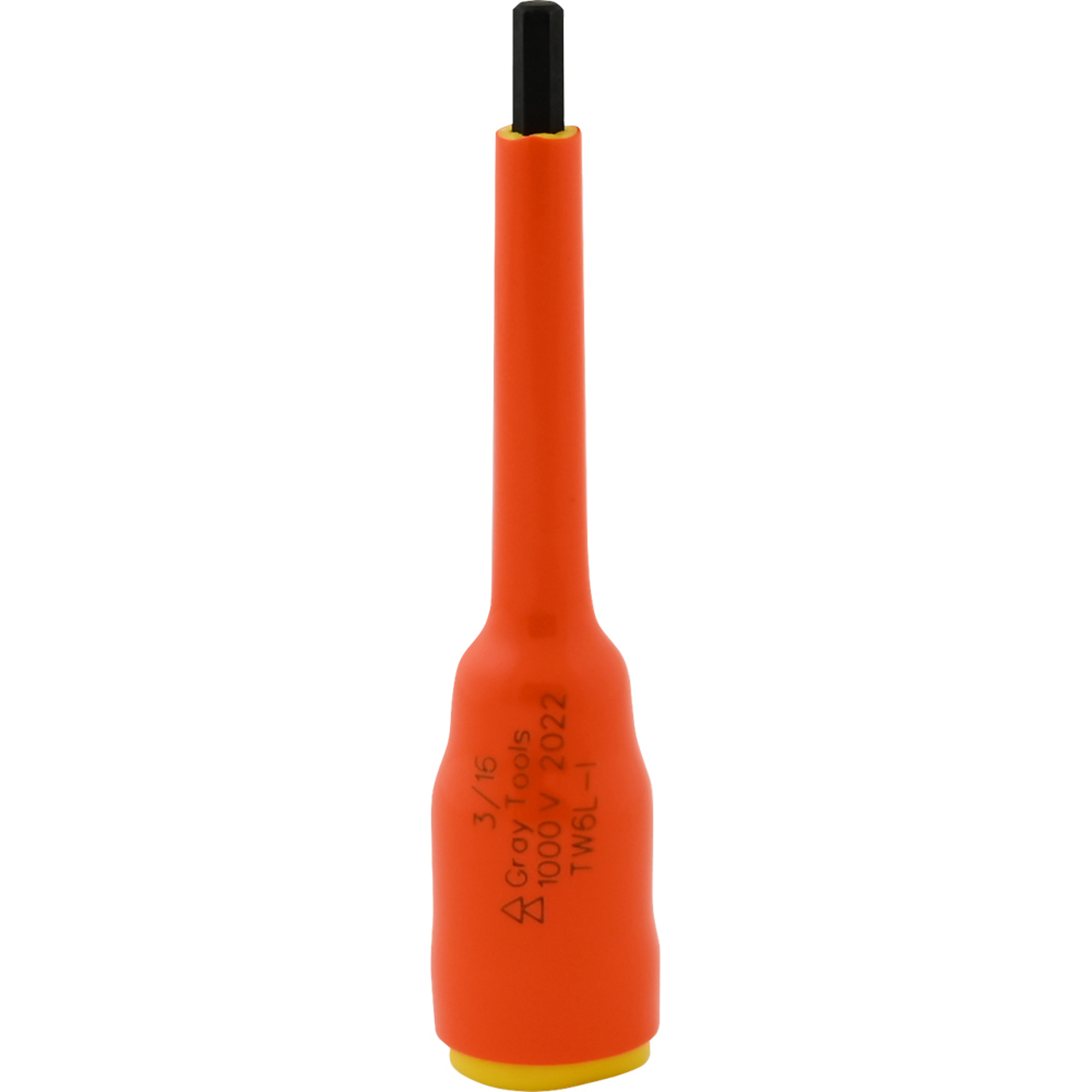 Gray Tools, 3/16in. X 3/8in. Drive Long Hex 1000V Insulated Socket, Socket Size 3/16 in, Drive Size 3/8 in, Model# TW6L-I