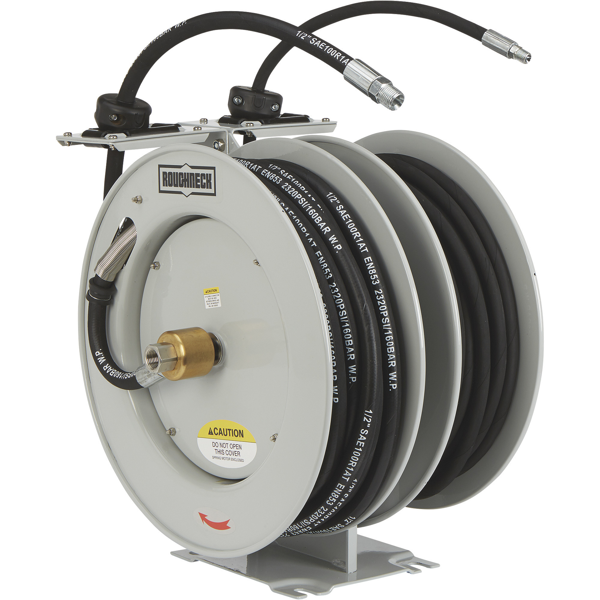 Roughneck Dual Grease/Oil Hose Reel with 50ft. Hoses, 1/4in. x