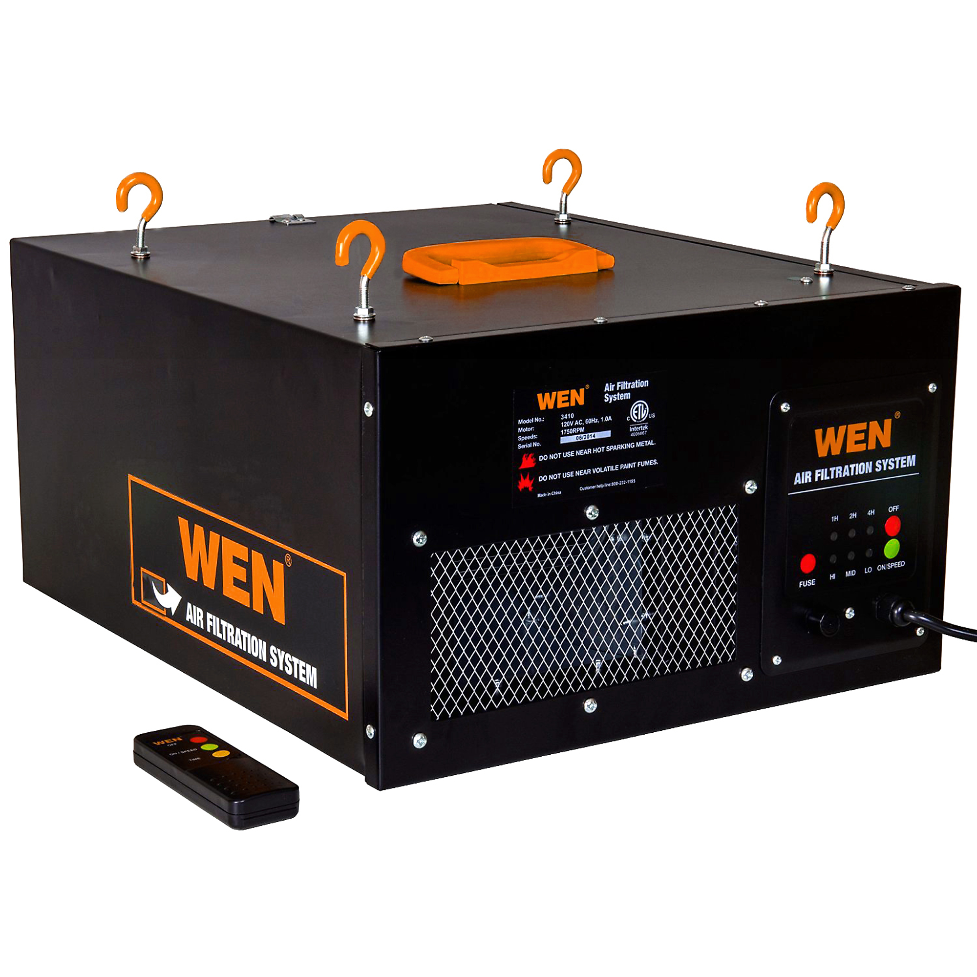 WEN 3-Speed Remote-Controlled Air Filtration System - 400 CFM, 1/6 HP, 50-60dB, Model# 3410