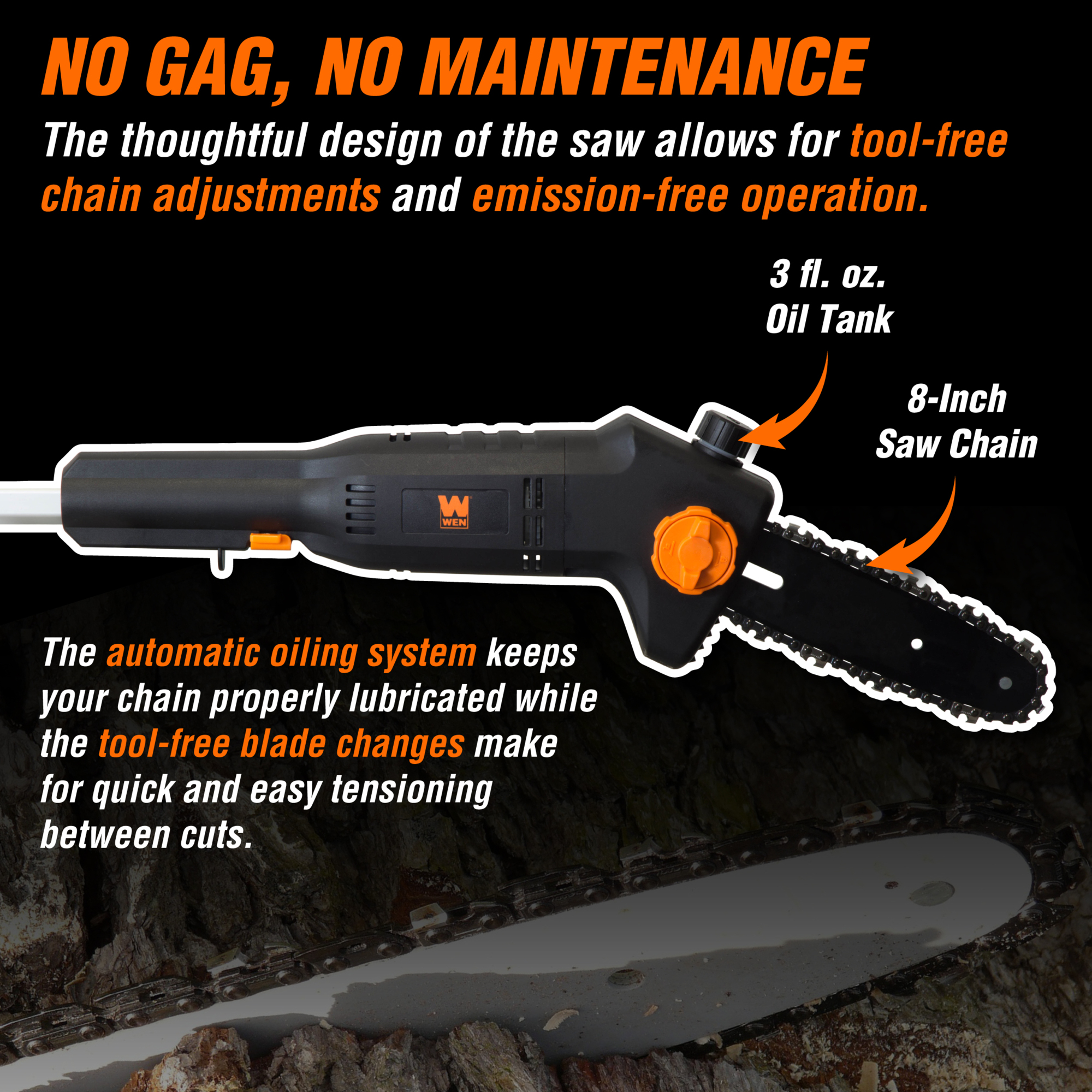 WEN, 6Amp 8in. Electric Telescoping Pole Saw, Bar Length 8 in