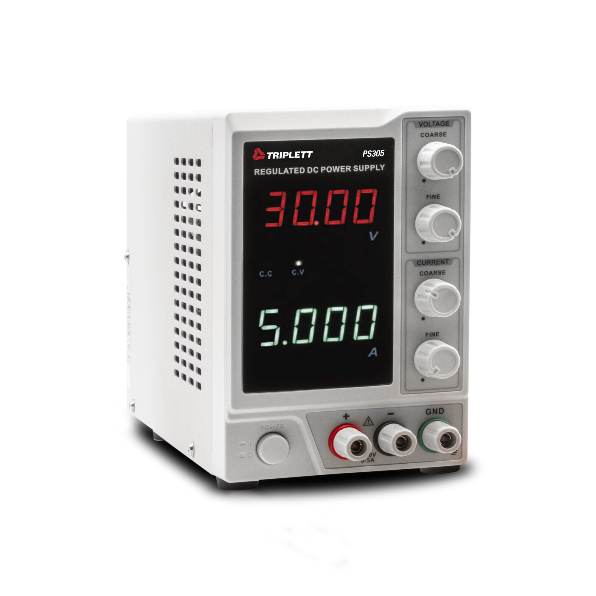 Triplett DC Power Supply — 30V/5A Output, Constant Voltage/Current, Dual 4-Digit LED Display, Model# PS305