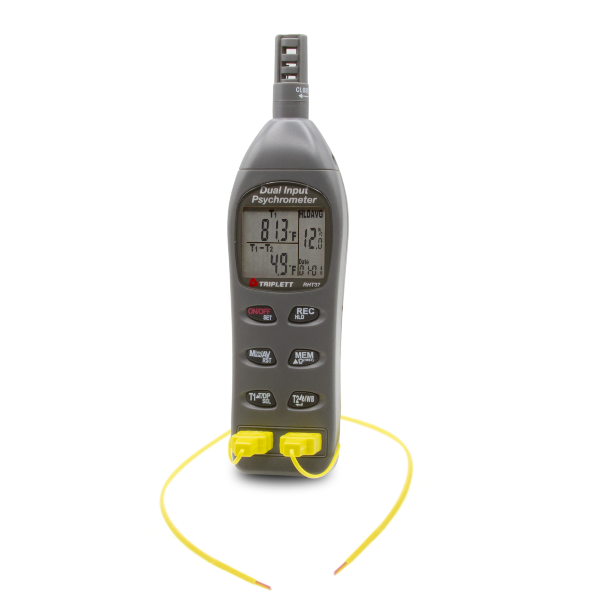 Triplett Digital Psychrometer — Measures Air Temperature, Relative Humidity, Wet Bulb, Dew Point, Type K Temperature, Model# RHT37