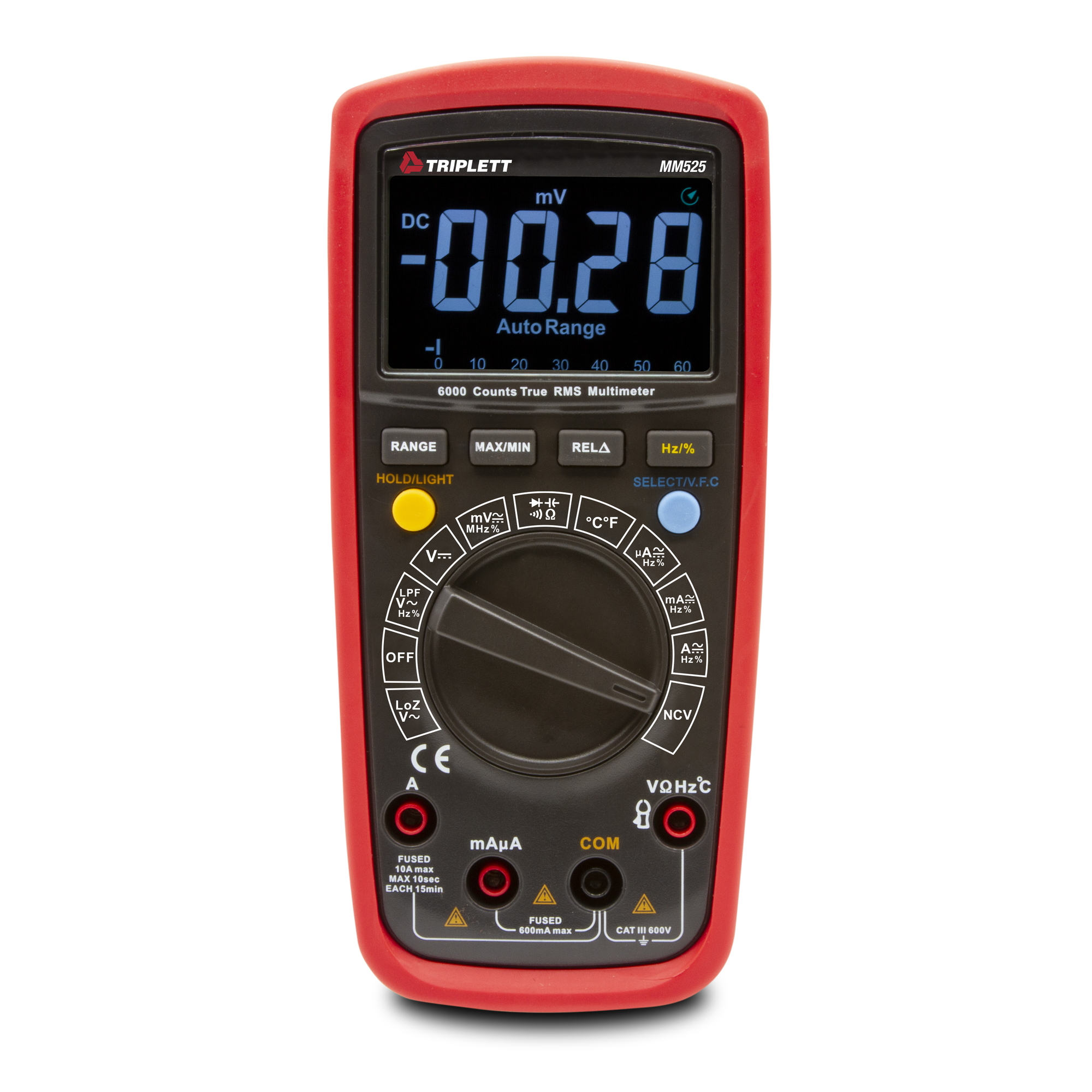 DM6800 Digital Multimeter, Thin, Autoranging, 600 V AC/DC, 10A Current,  Continuity, Resistance