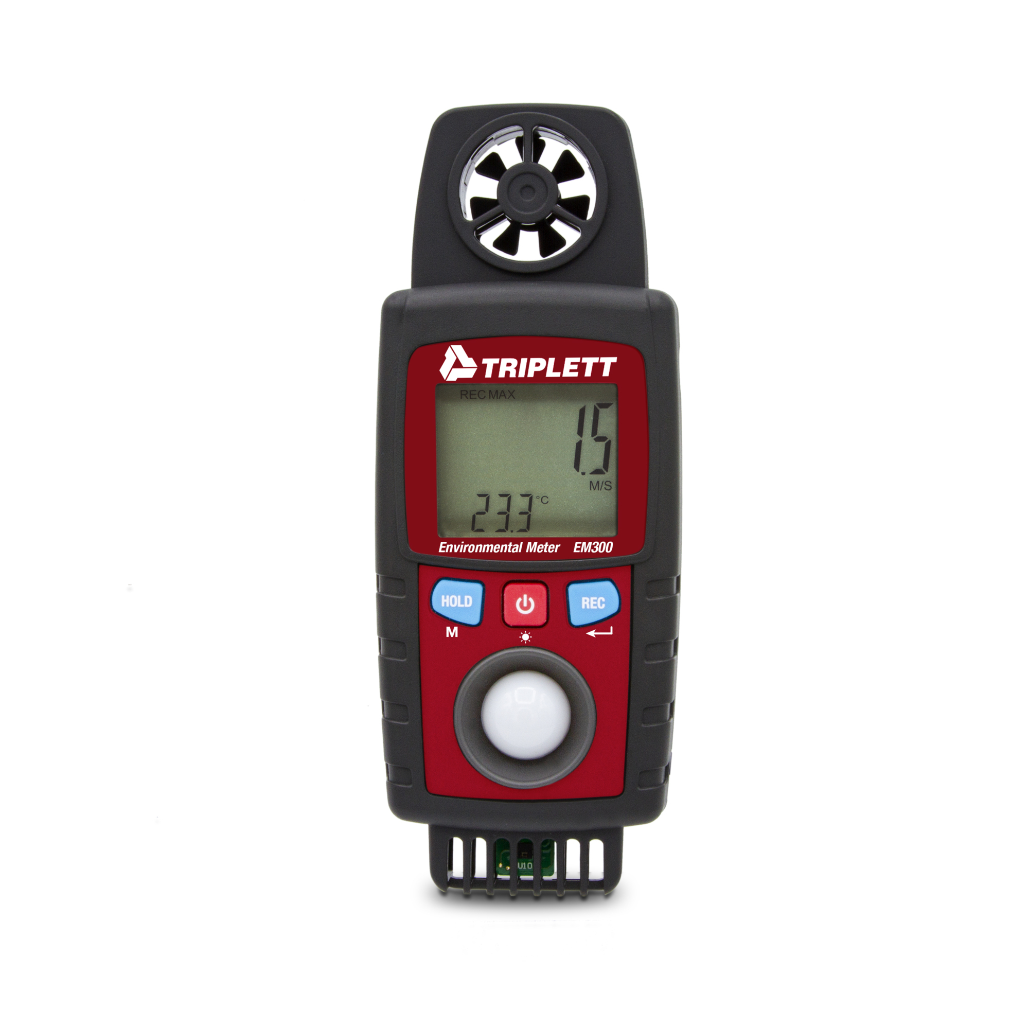 Triplett 10-in-1 Environmental Meter with Air Flow — Measures Temperature, Humidity, Wet Bulb, Dew Point, Heat Index, Air Velocity, Wind Chill, Light, Model# EM300