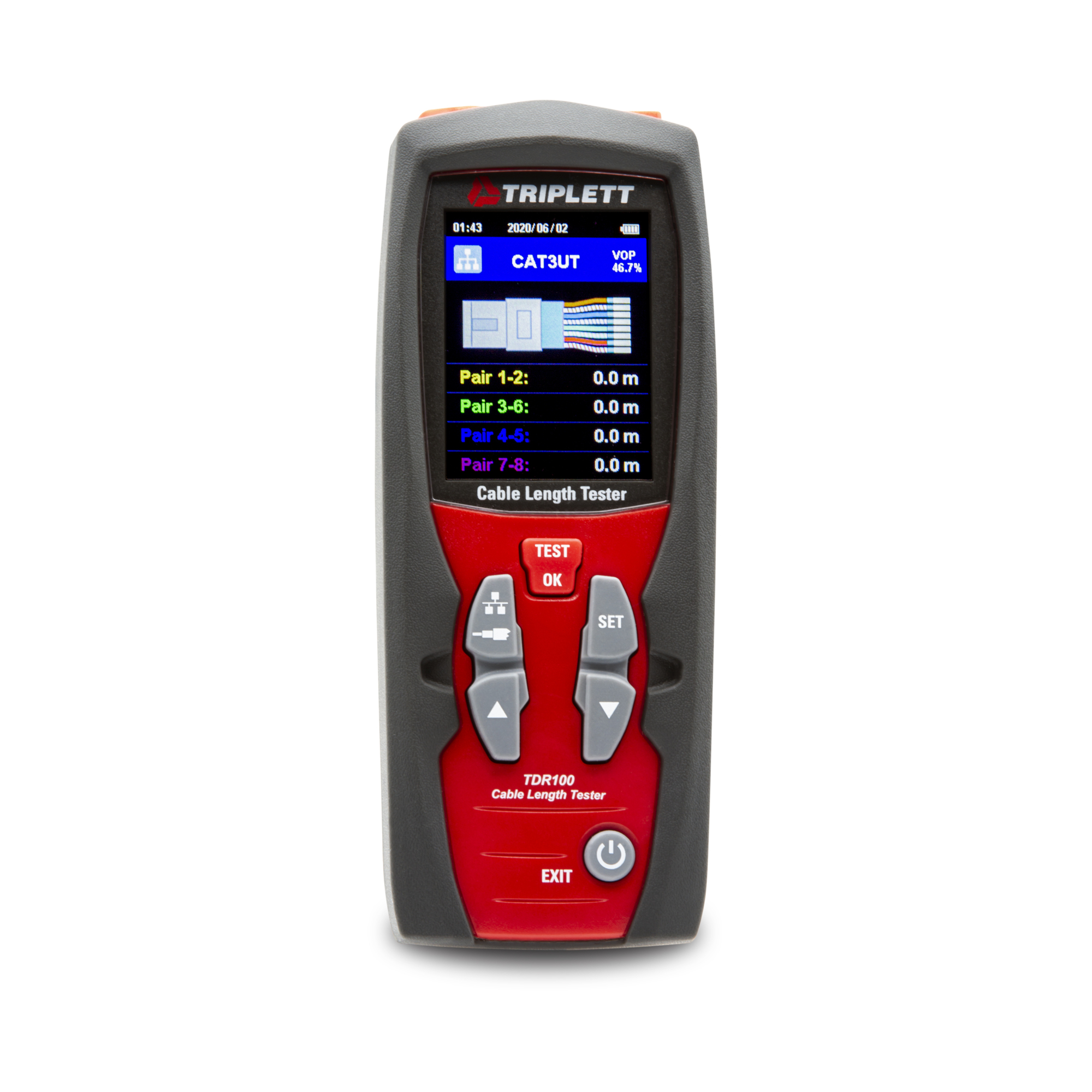 Triplett Cable Length Tester — TDR Technology, 2.4in. TFT Display, 99 Memory Locations, Model# TDR100