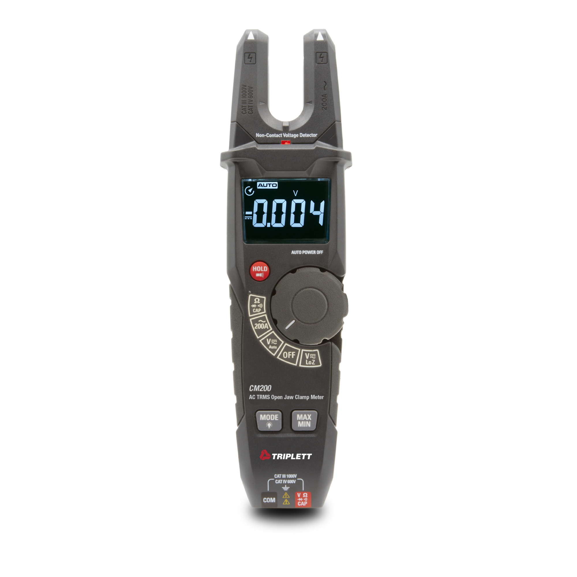 Triplett True RMS Open Jaw Clamp Meter — 200A AC, 6000 Count LCD, NCV Detector, Model# CM200