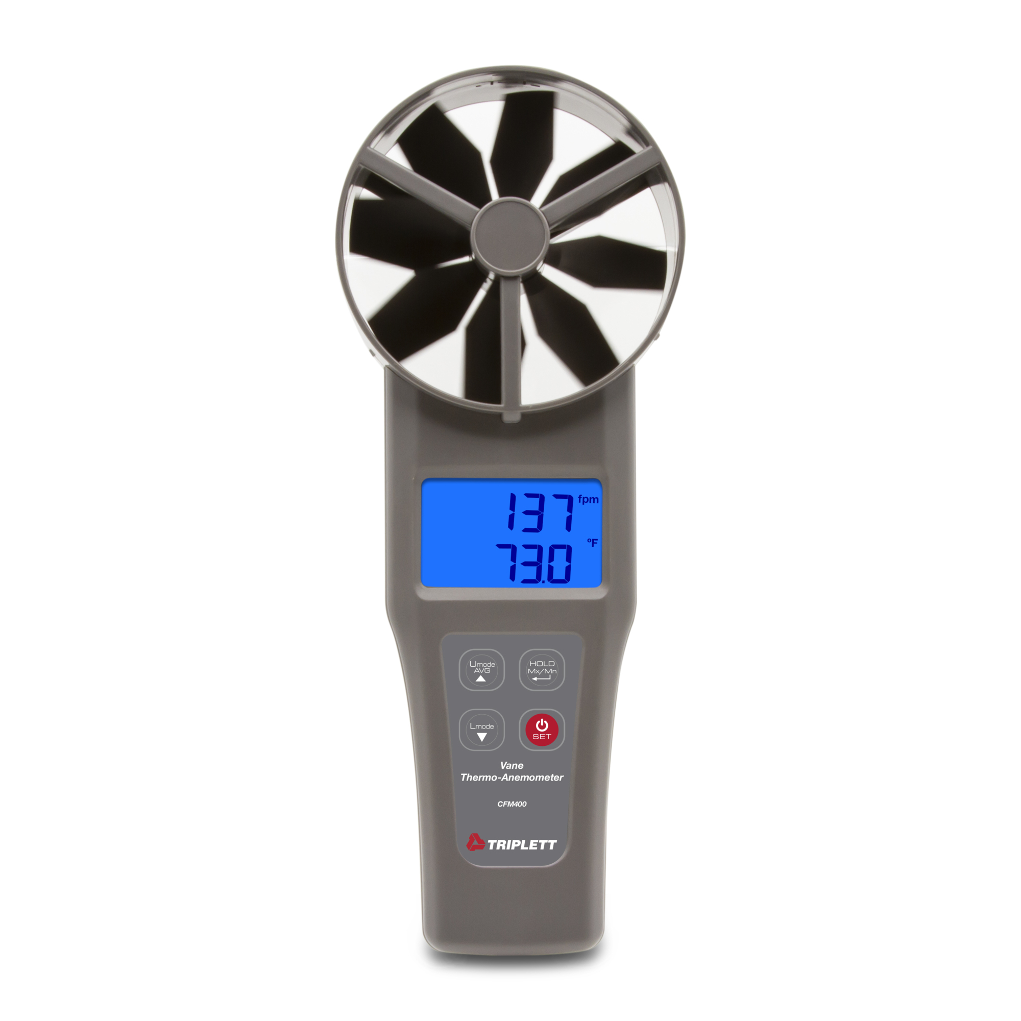 Triplett Large Vane CFM/CMM Thermo-Anemometer — 4in. Vane, Measures Air Velocity, Air Flow, and Temperature, Model# CFM400