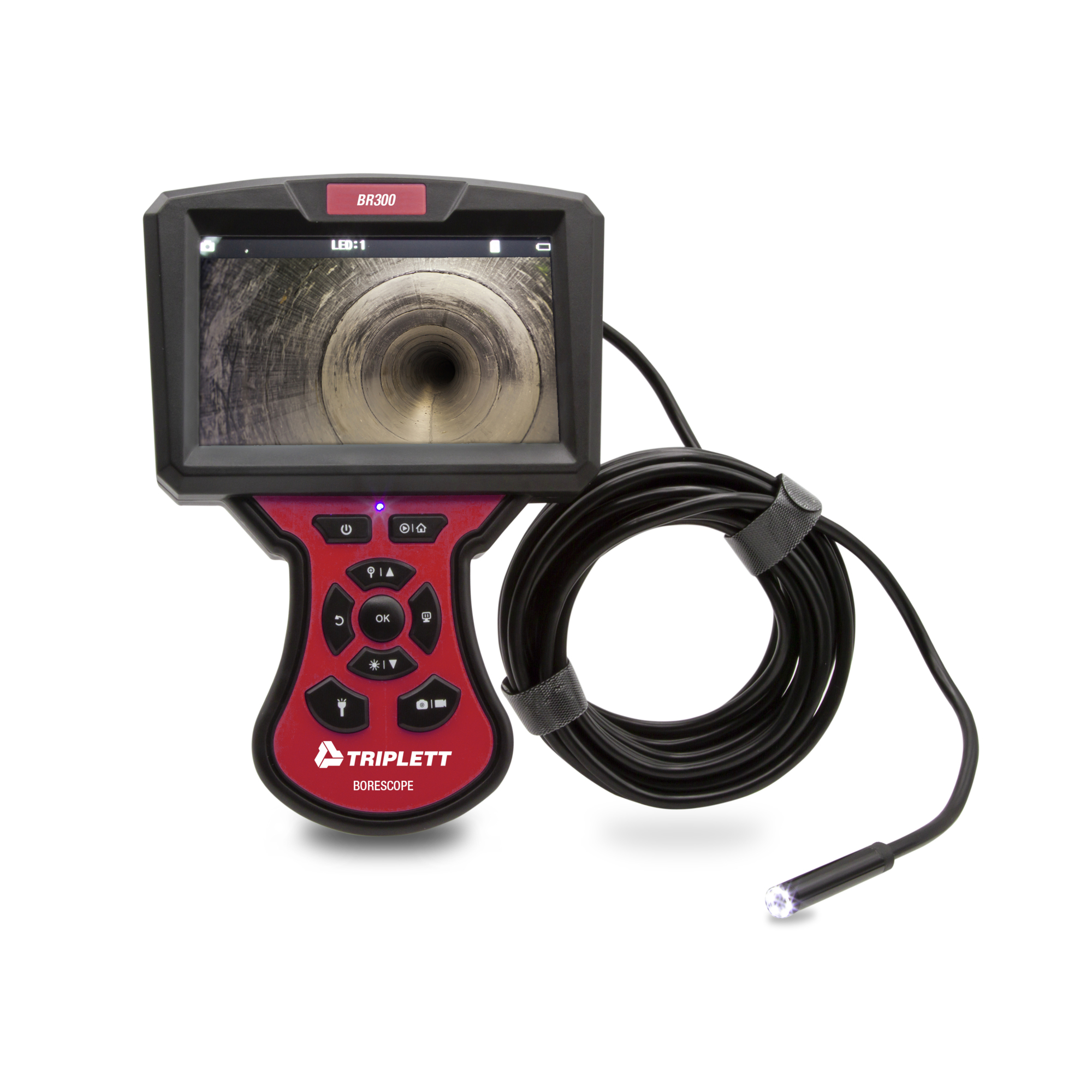 Triplett High Definition Borescope Inspection Camera — 5.5mm Waterproof Camera, 5in. Color LCD, 8 Adjustable LEDs, Model# BR300