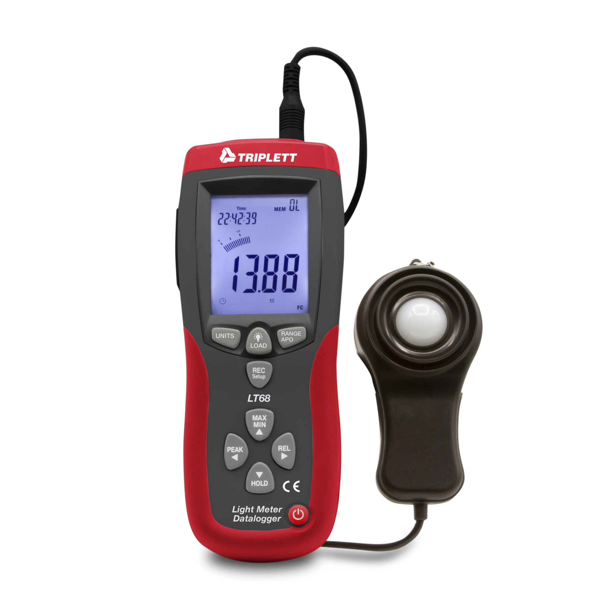 Triplett Light Meter/Datalogger — Measures Up to 40k Foot Candles/400k Lux, Stores Up to 16,000 Readings, Model# LT68