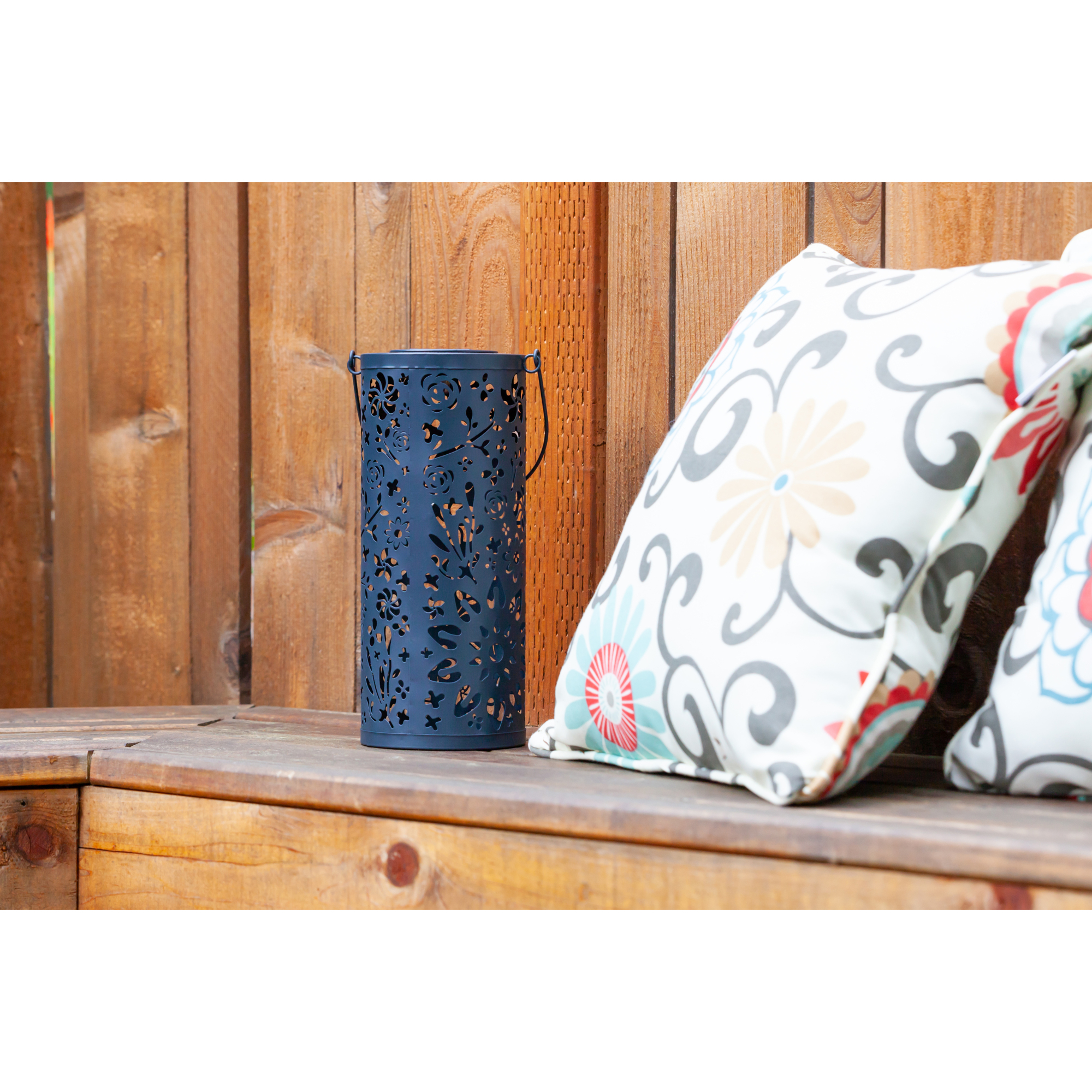 Allsop Home and Garden, Bloom Punched Metal Solar Lantern - Midnight Blue, Color Navy, Included (qty.) 1 Model# 32160
