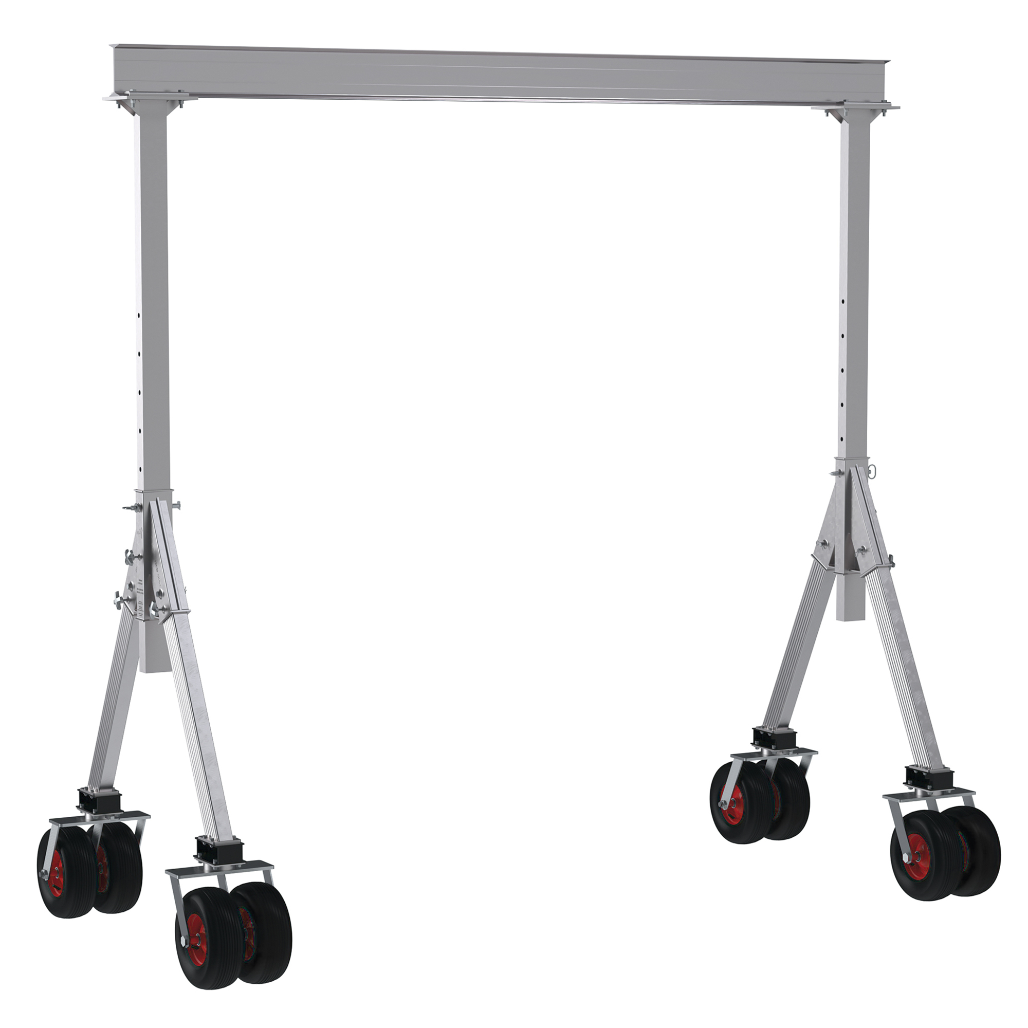 Vestil, Aluminum Adjustable Height Gantry Crane with Pneumatic Rubber Casters 10 Ft. Wide x 10 Ft. Max Usable Height 4,000 Lb. Capacity Silver, Model# AHA-4-10-10-PNU